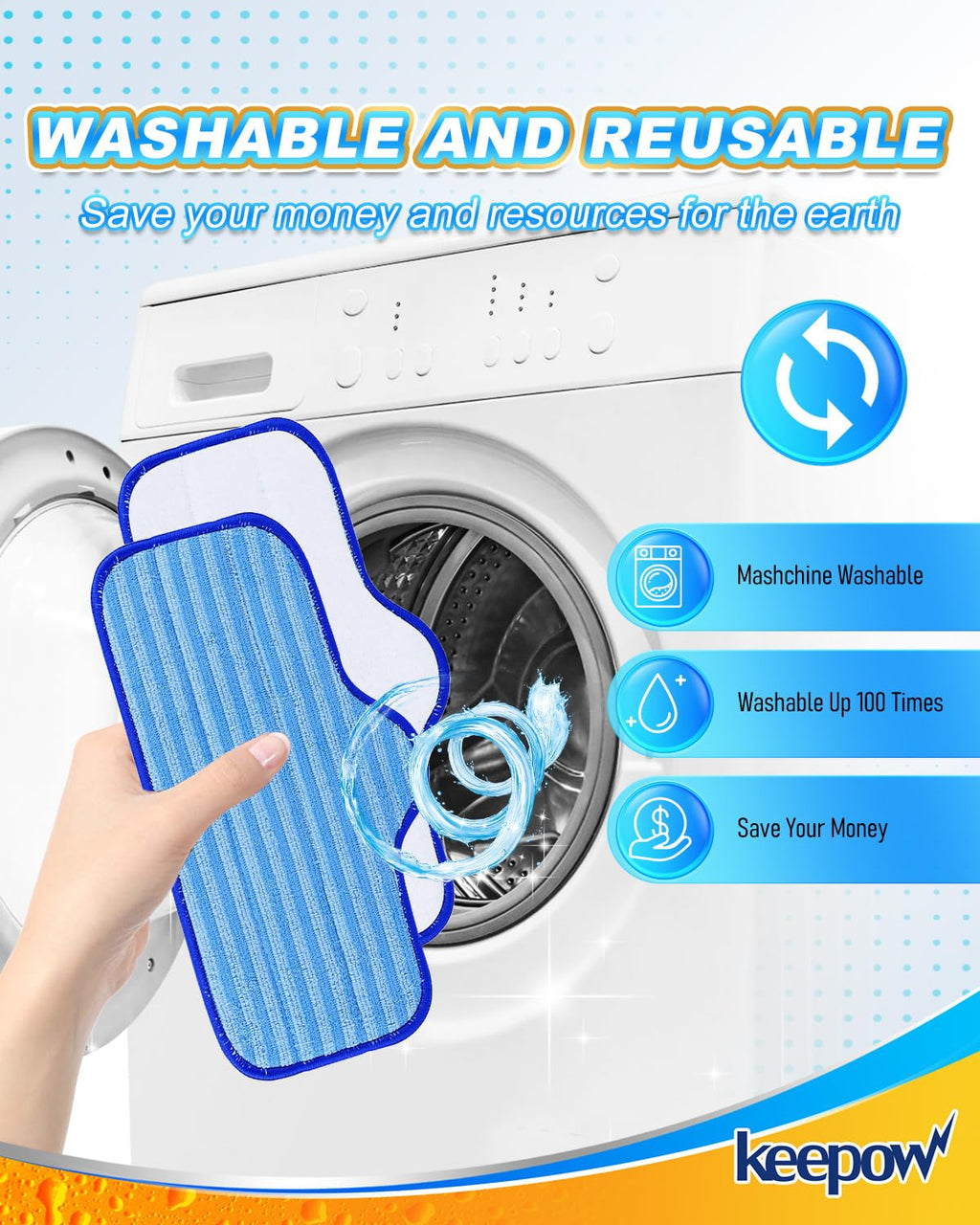 KEEPOW Steam Mop Pads for Dupray Neat, Washable and Reusable Compatible with ScrubWiz Steam Mop with Detachable Handheld Steam Cleaner, Replacement Accessories for LABIGO 10-in-1 Steam Mop, 6 Packs