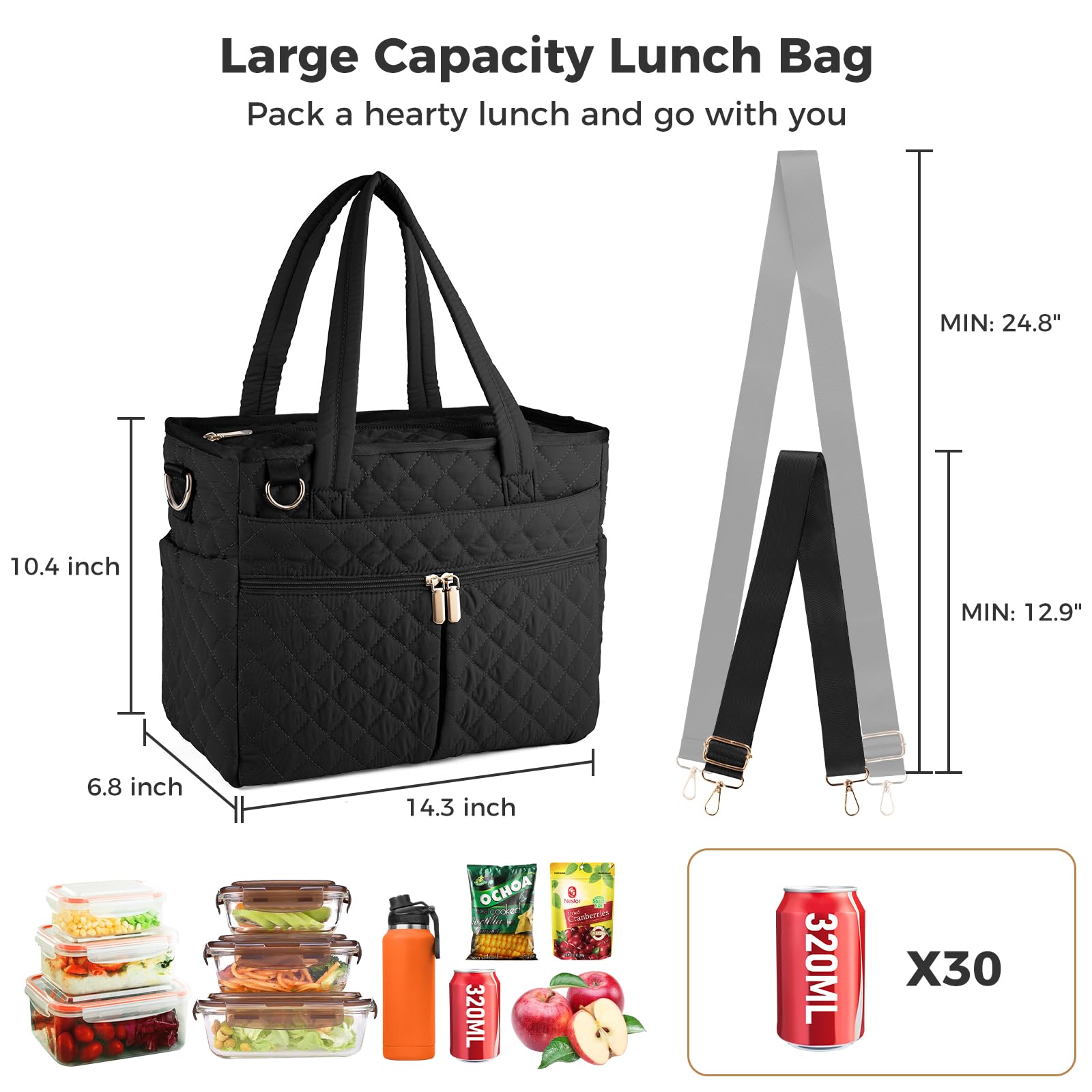 Extra-Large Lunch Bag, Lunch Box Insulated for Women Tote Bag, Soft Cooler Bag for Work Outdoor Picnic Trips