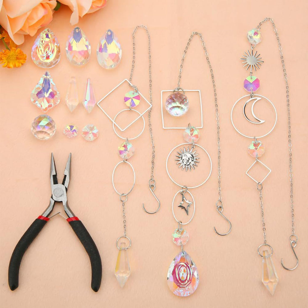 Paifeancodill Crystal Suncatcher Kits, 200 Pcs DIY Sun Catchers Making Hanging Chandelier Crystals Prisms Parts Rainbow Maker Pendants DIY Sun Catchers Beads Indoor Window Garden Decor (Silver)
