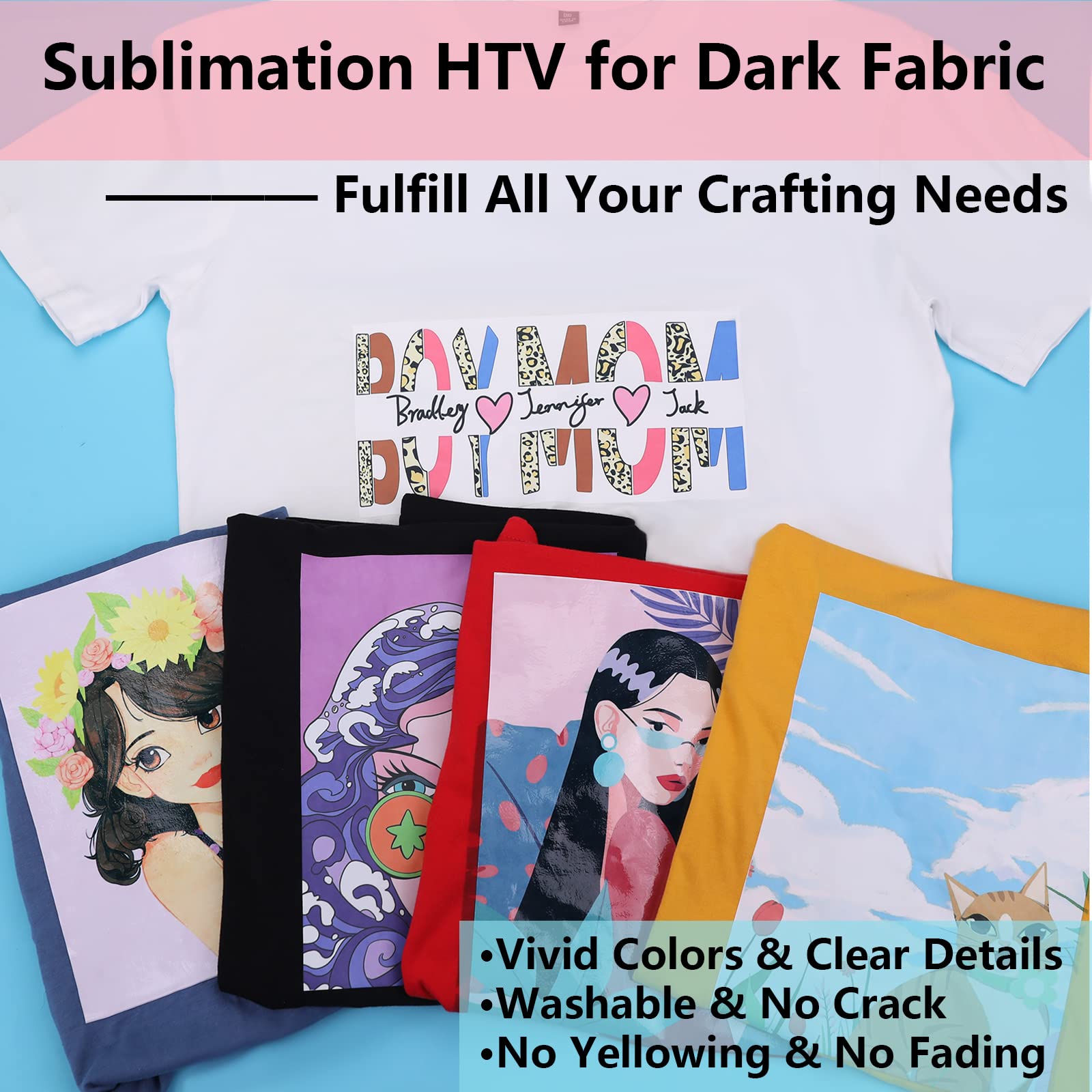 HTVRONT Sublimation HTV for Dark/Light Fabric - 12" X 20FT Sublimation Vinyl Matte - Sublimation Blanks for Sublimation Shirts/Bag/Hat/Pillow