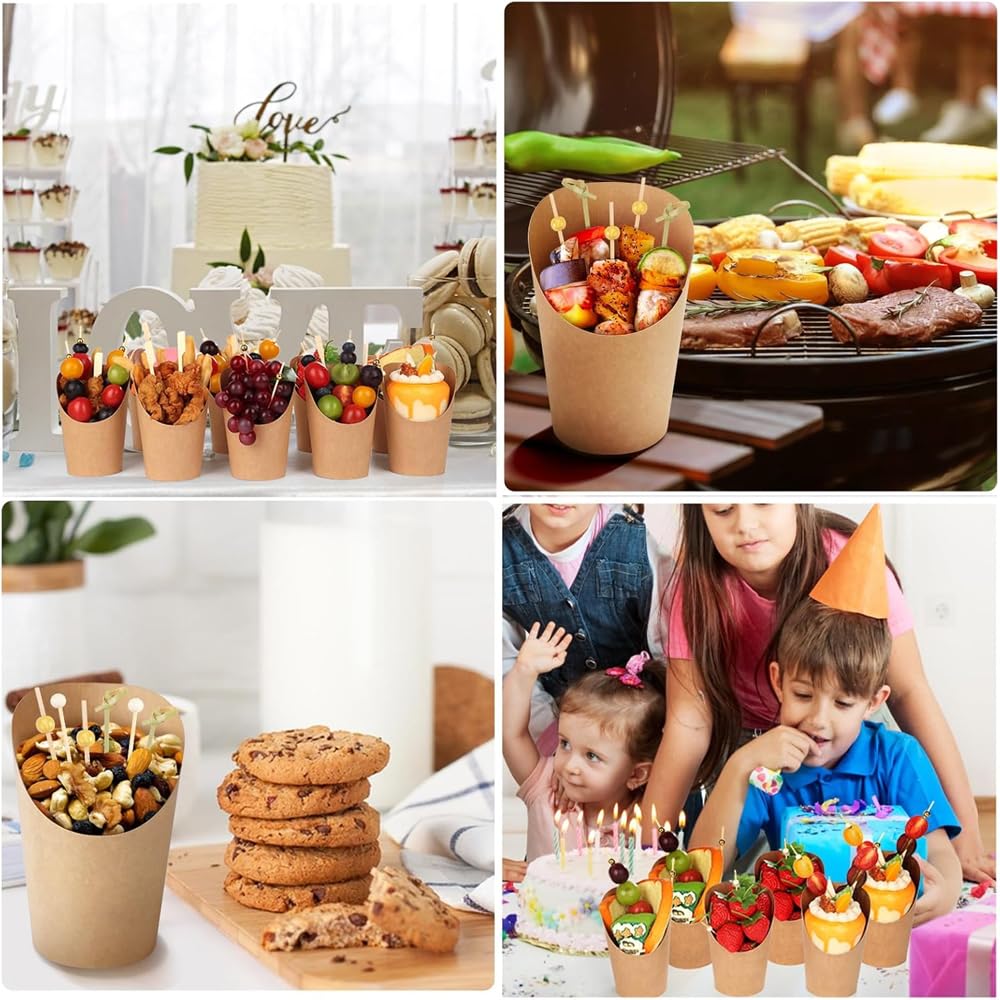 60 Pack 14oz Charcuterie Cups,Kraft Paper Snack Boxes with Cocktail Picks,Appetizer Boards Accessories Disposable Cups Sticks and Bags,French Fry Holder Skewers.