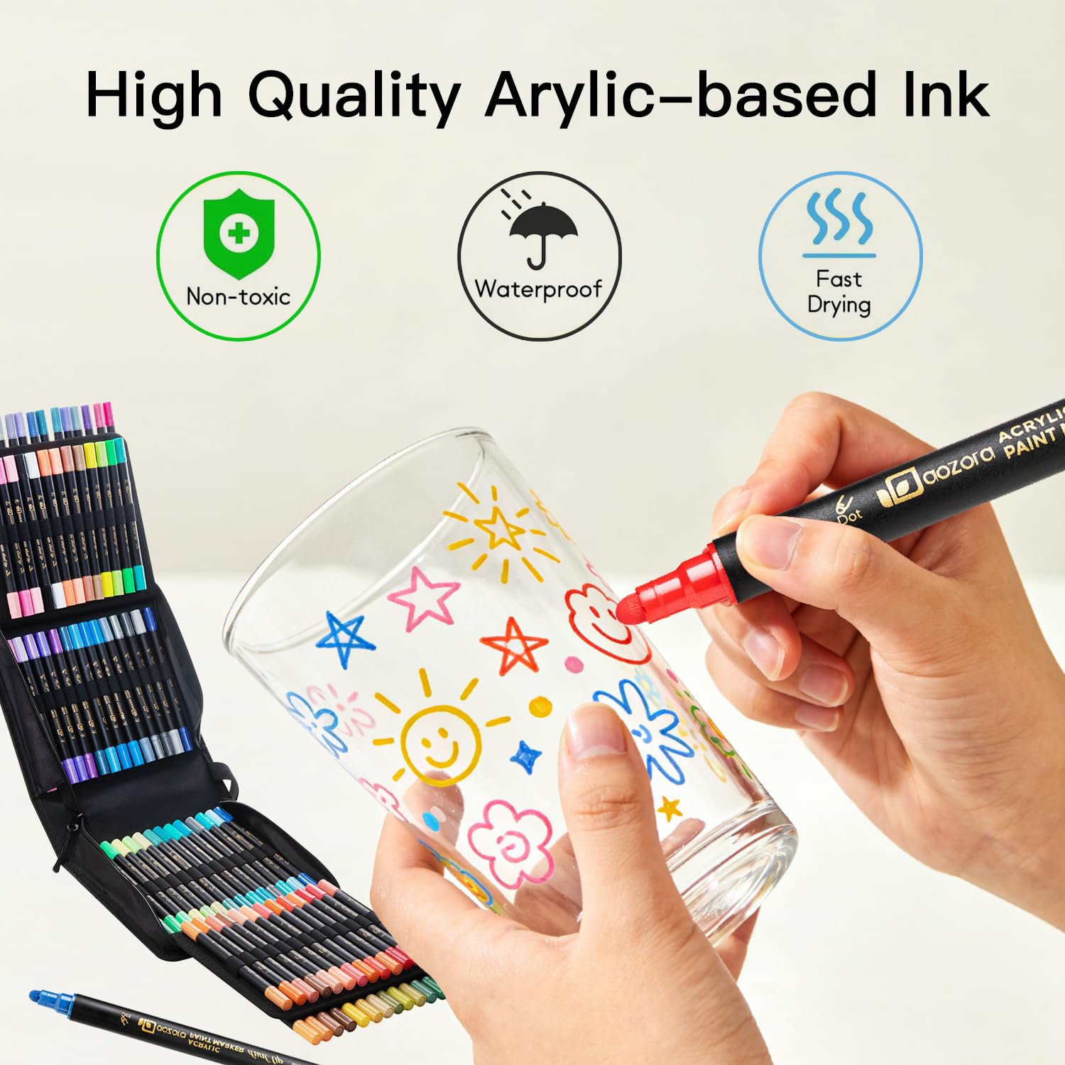 Acrylic Paint Markers 80 Colors Dual Tip with Dot Tip and Brush Tip Pens Acrylic Markers Set for Stone, Wood, Calligraphy, Canvas, Ceramic, Metal, Glass, Rock Painting, DIY Crafts Art Supplies Kit