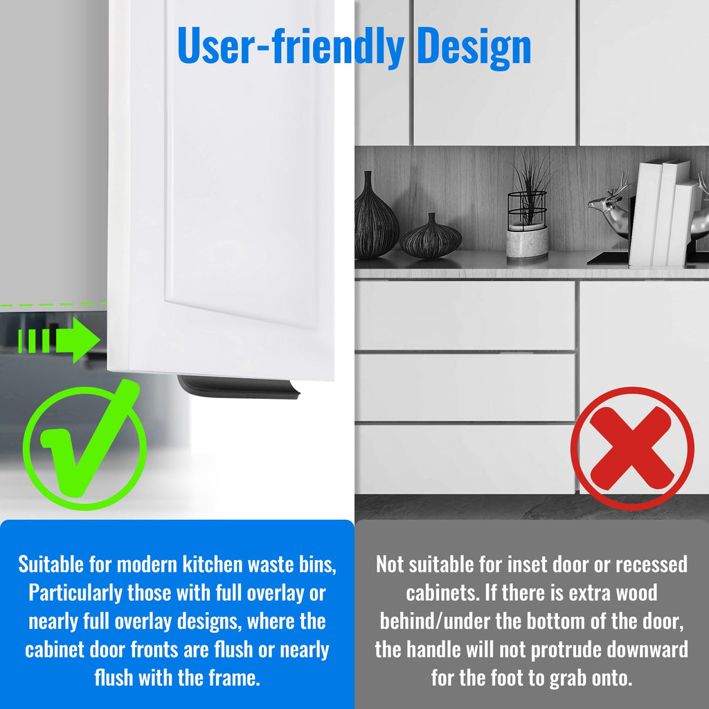 Joxodak Trash Cabinet Foot Pull - Hands-Free Door Solution for Trash Drawer, Adhesive Toe Pull Comfortable for Barefoot Use (1, Black)