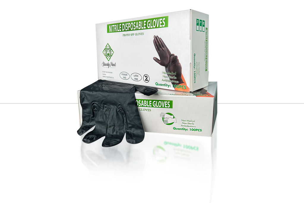 Sturdy Pack 6mil thick Disposable Nitrile Gloves- Powder & Latex Free- Textured Industrial &Household Gloves- Non-Sterile Work Gloves- Black- X-Large Size - 100 Pcs