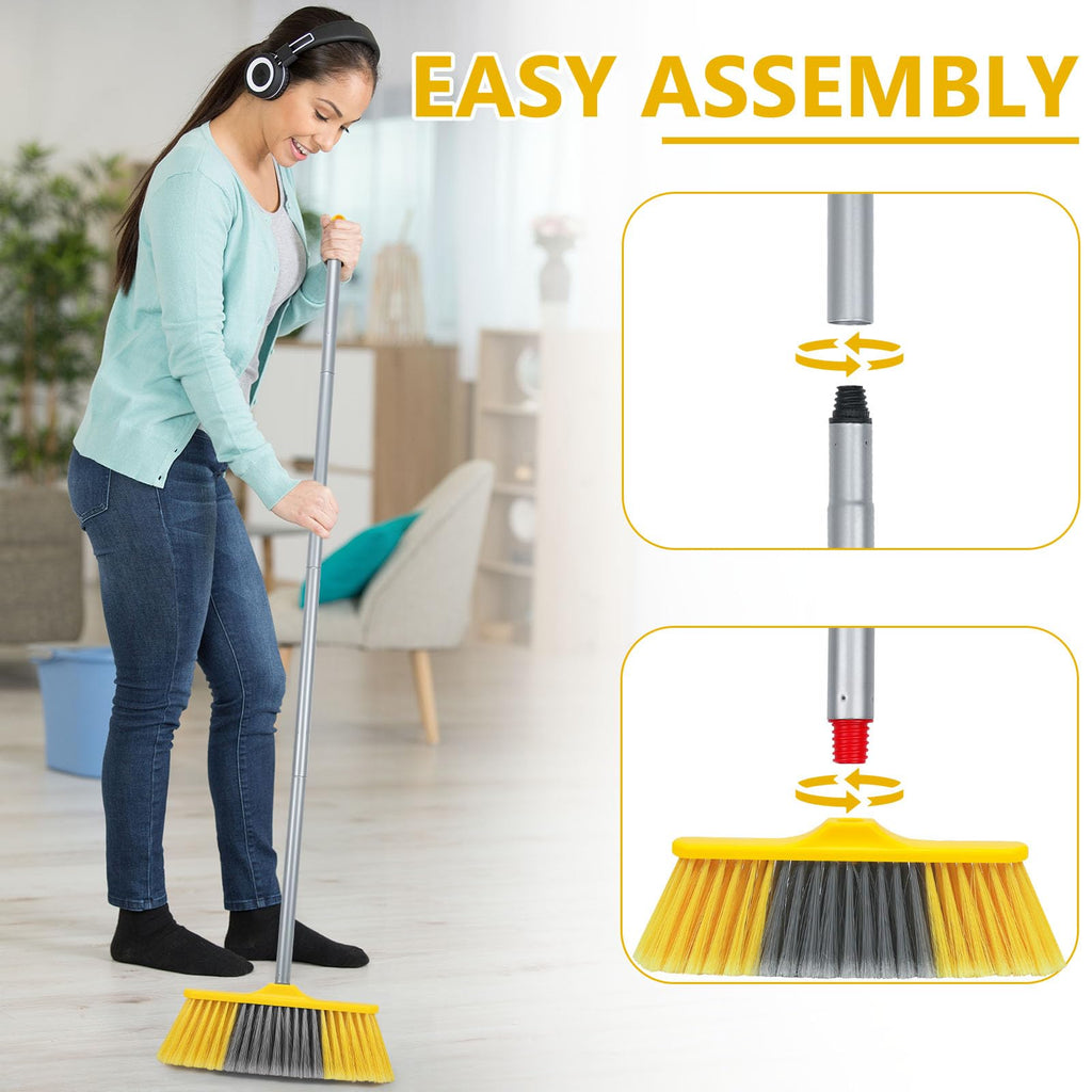 Indoor Broom for Floors 55” Soft Bristle Brooms for Sweeping Indoor/Outdoor to Clean Kitchen, Lobby, Office, Hardwood, Tile, Concrete, Patio, Deck-Yellow