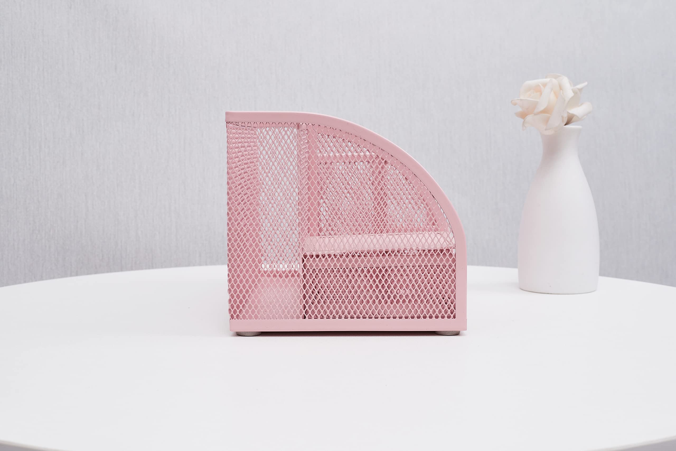 Annova Mesh Desk Organizer Office with 7 Compartments + Drawer/Desk Tidy Candy/Pen Holder/Multifunctional Organizer (Light Pink)
