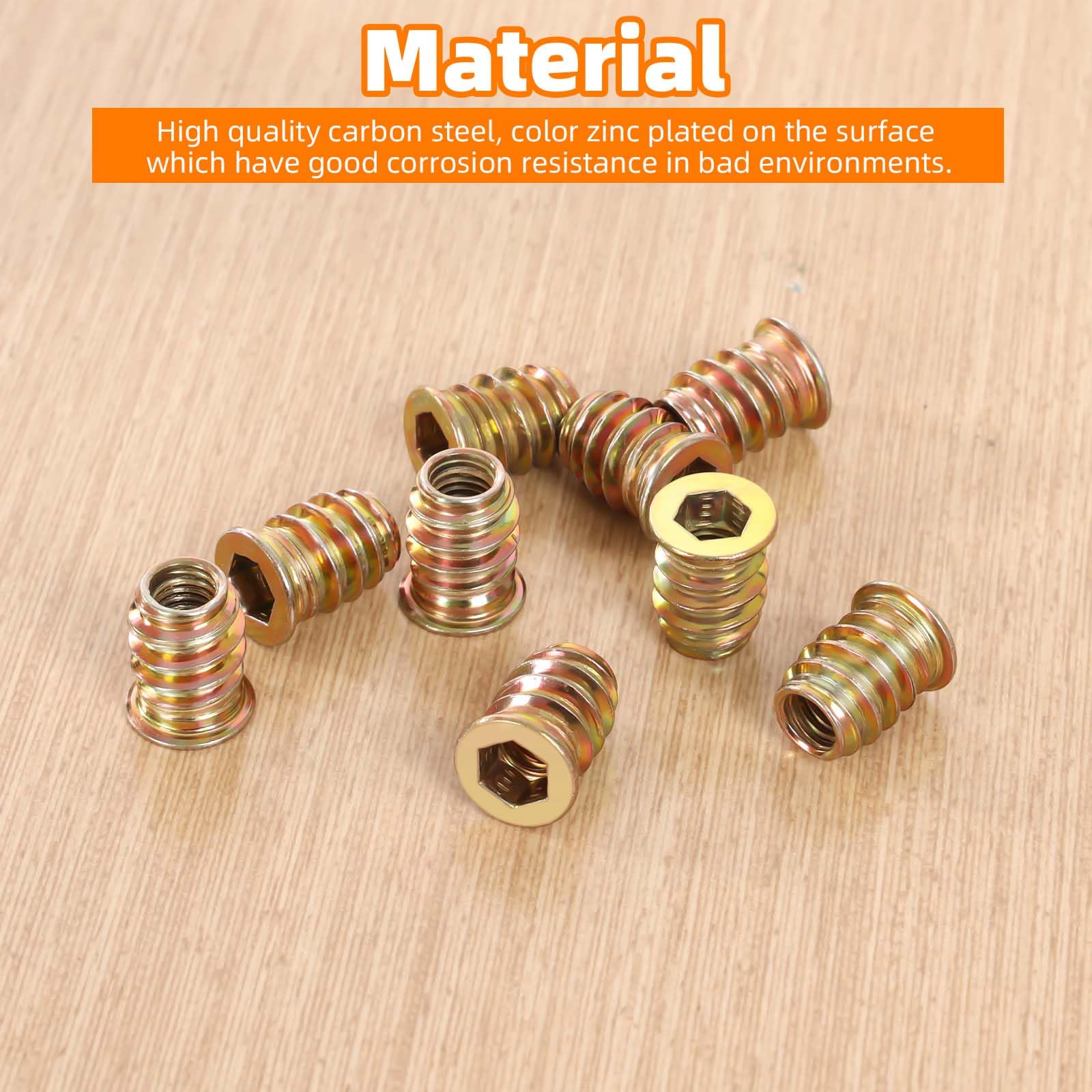 3/8-16 x 20mm Wood Inserts Bolt Furniture Screw in Nut Threaded Fastener Connector Hex Socket Drive for Wood Furniture, 25 PCS