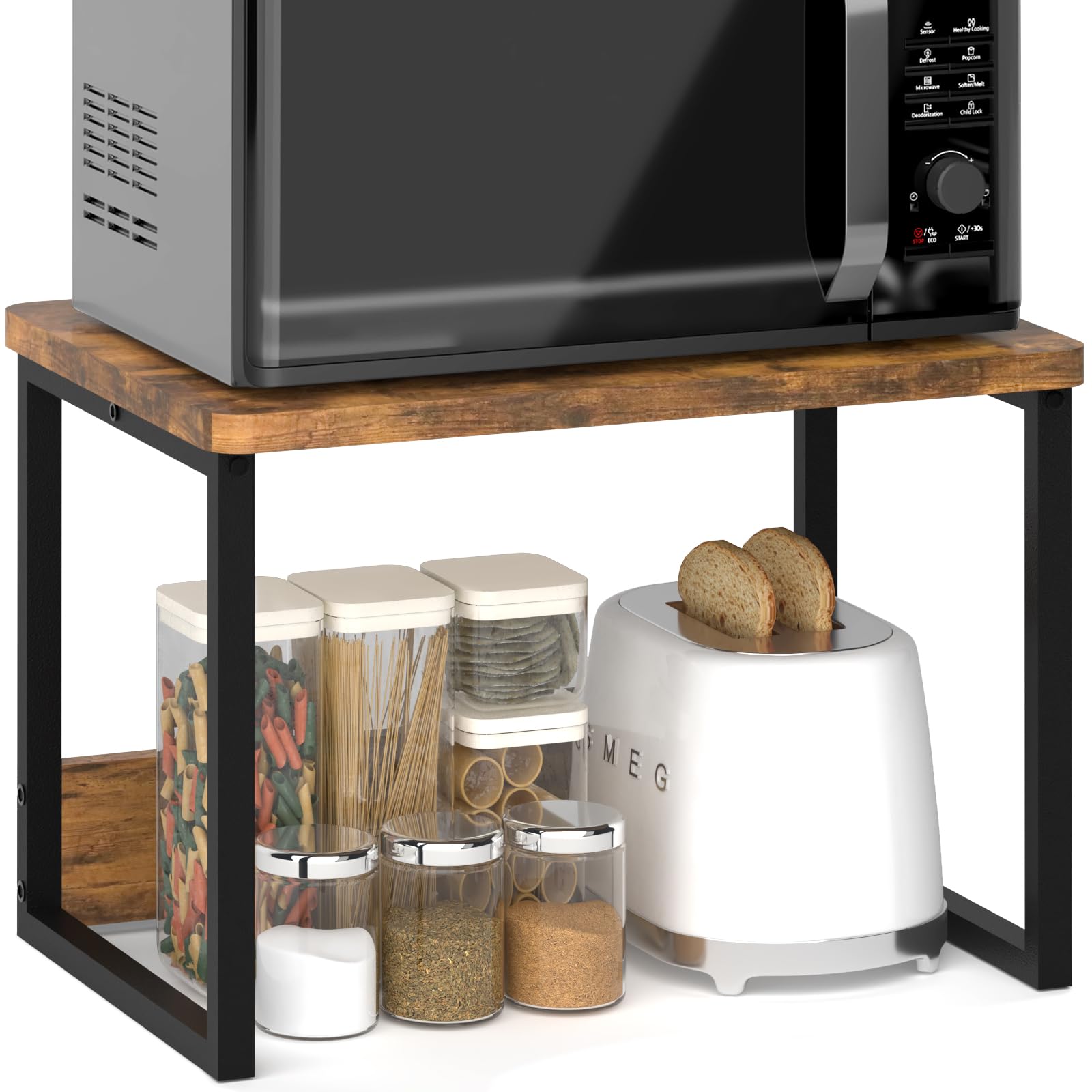 MARTY Kitchen Countertop Organizer Cabinet Shelf, 17.3x12.6 Large Spice Racks Counter Shelf Microwave Oven Rack Desktop Storage Organization for Kitchen, Office, Metal & Wood, Rustic Brown