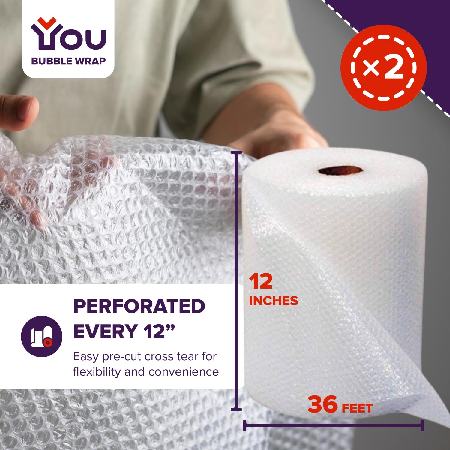 YOU Bubble Wrap Cushioning Rolls for Moving and Packing | Moving Supplies | Air Wrap | MADE in CANADA | 12 Inch x 72 Feet total | Perf every 12 inch | Papier bulle pour emballage | Small Bubble 3/16 |