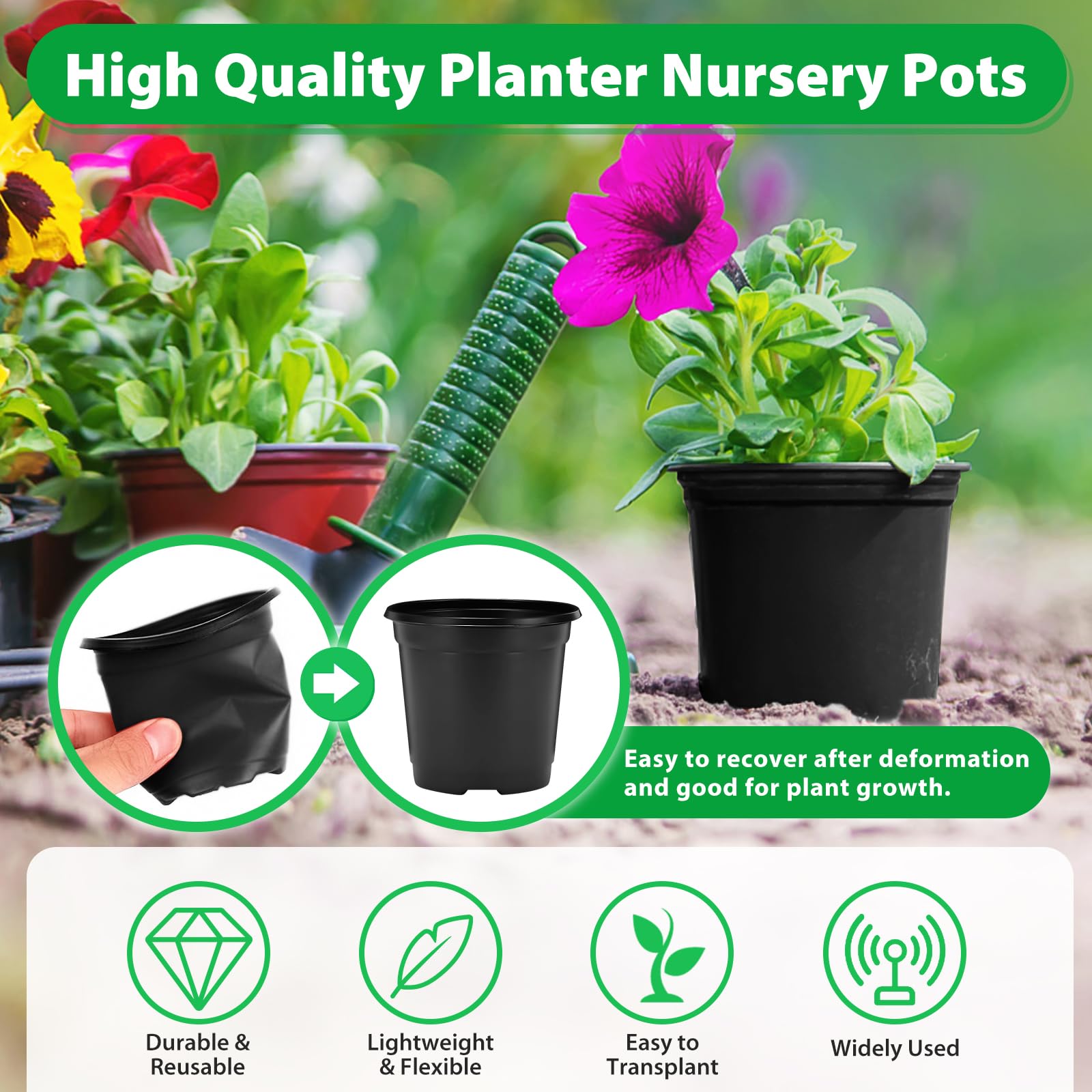 Sfee 100 Pack Plant Nursery Pots 4 inch Plastic Plant Pots, Soft Durable Reusable Seed Starting Pots for Succulents Plants Vegetables Fruits Seedlings Transplanting with 100 Plant Labels (Black)