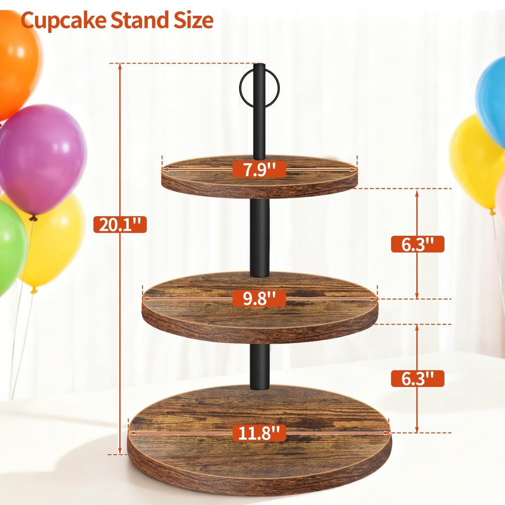 OugeWood Cupcake Stand, 3 Tier Cupcake Stand Rustic Dessert Table Display Set Wood Cupcake Tower Cake Stand Tiered Tray Stand for Wedding Birthday Baby Shower 1 Pack
