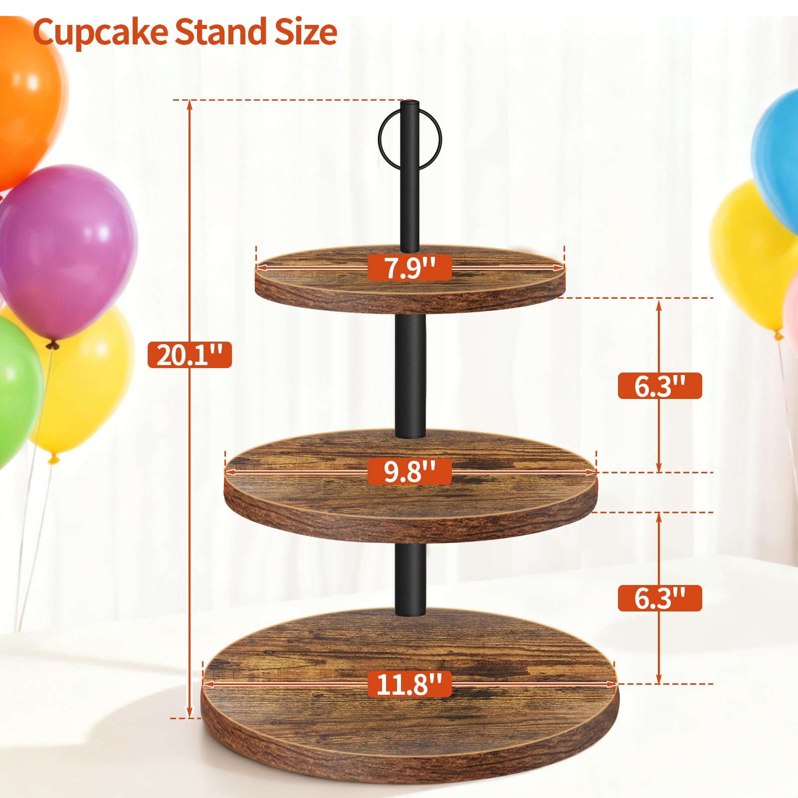 OugeWood Cupcake Stand, 3 Tier Cupcake Stand Rustic Dessert Table Display Set Wood Cupcake Tower Cake Stand Tiered Tray Stand for Wedding Birthday Baby Shower 1 Pack