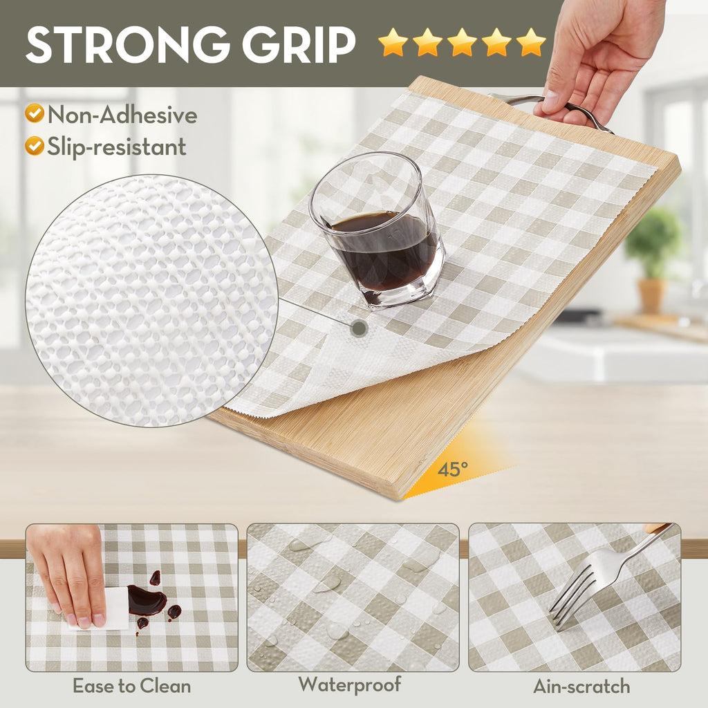Aohoofull Drawer Shelf Cabinet Liner, Thick Strong Grip Non-Adhesive Protect Kitchen Cabinets Liners for Cupboard Bathroom Under Sink Mat, 12" x10', Green Plaid (Green Plaid, 30W X 300L cm)