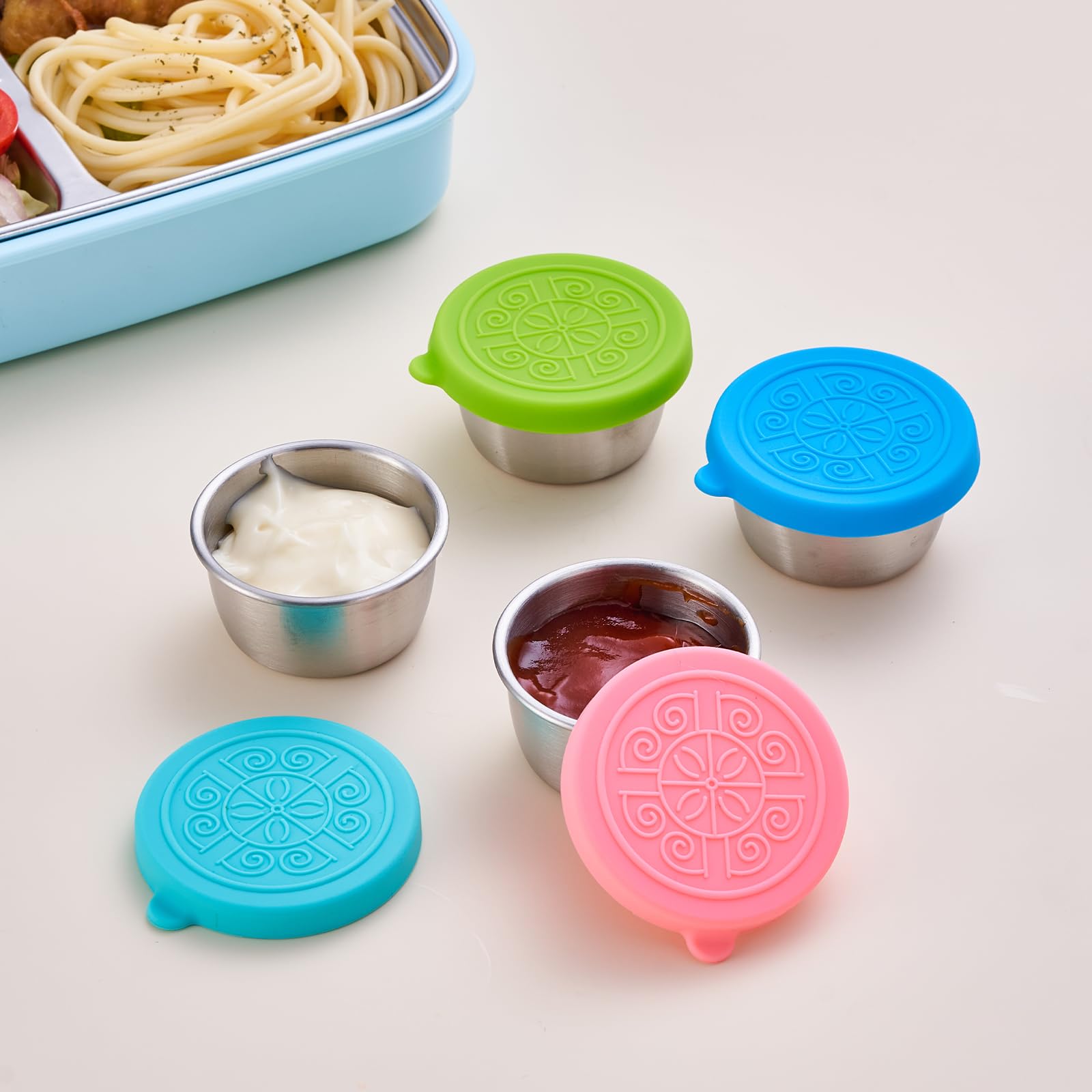 Onlycooker 12 Piece 1.6oz Small Condiment Containers with Lids, Salad Dressing Container To Go,18/10 Stainless Steel Sauce Container with Silicone, Leakproof,Small Dipping Sauce Cups