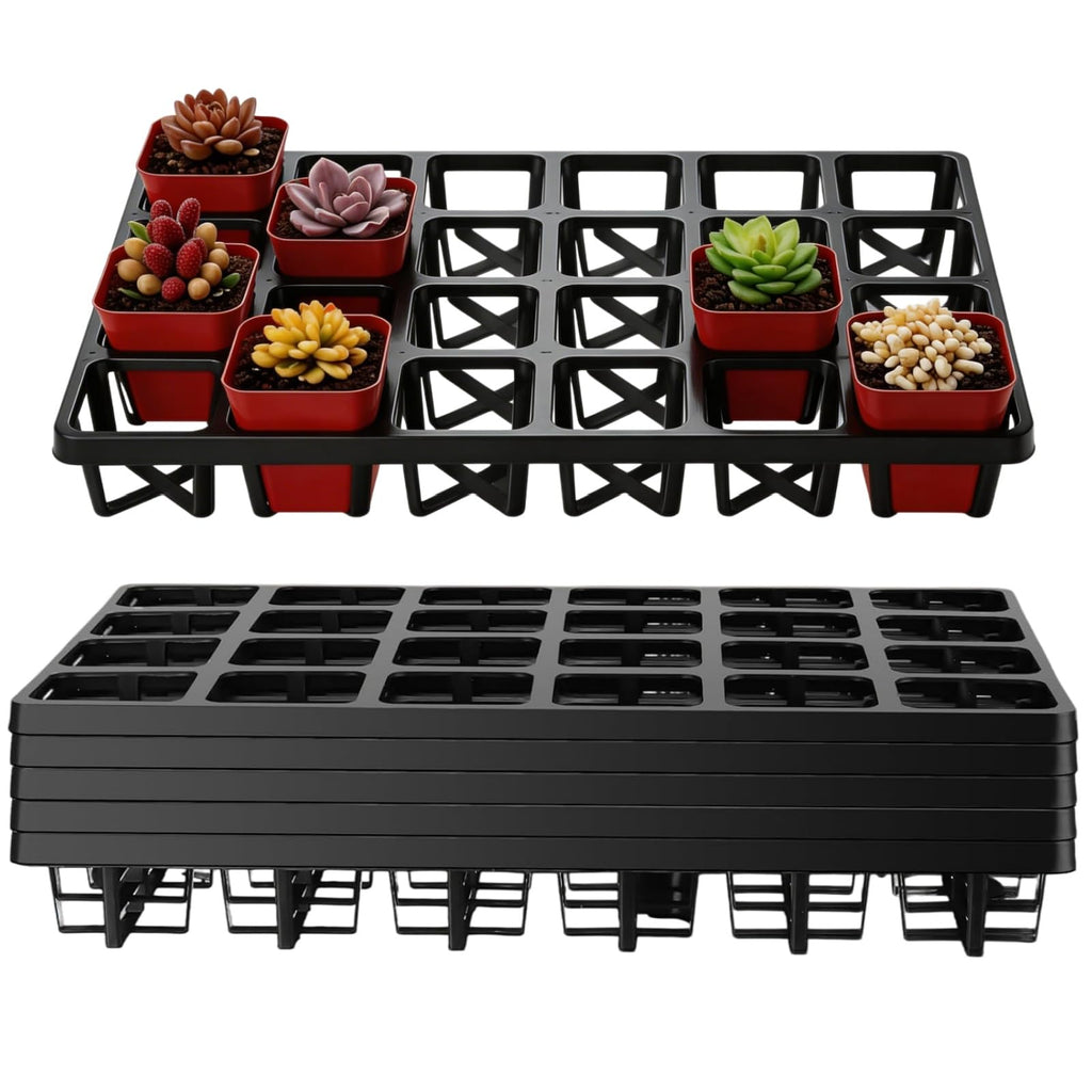 5 Pack Square Nursery Pot Tray with 24 Cells, Plant Trays for Pots, Plastic Planting Trays, Flower Pot Moving Tray for Carrying Small Plant Pots (17" x 11" x 2", 120 Cells in Total)