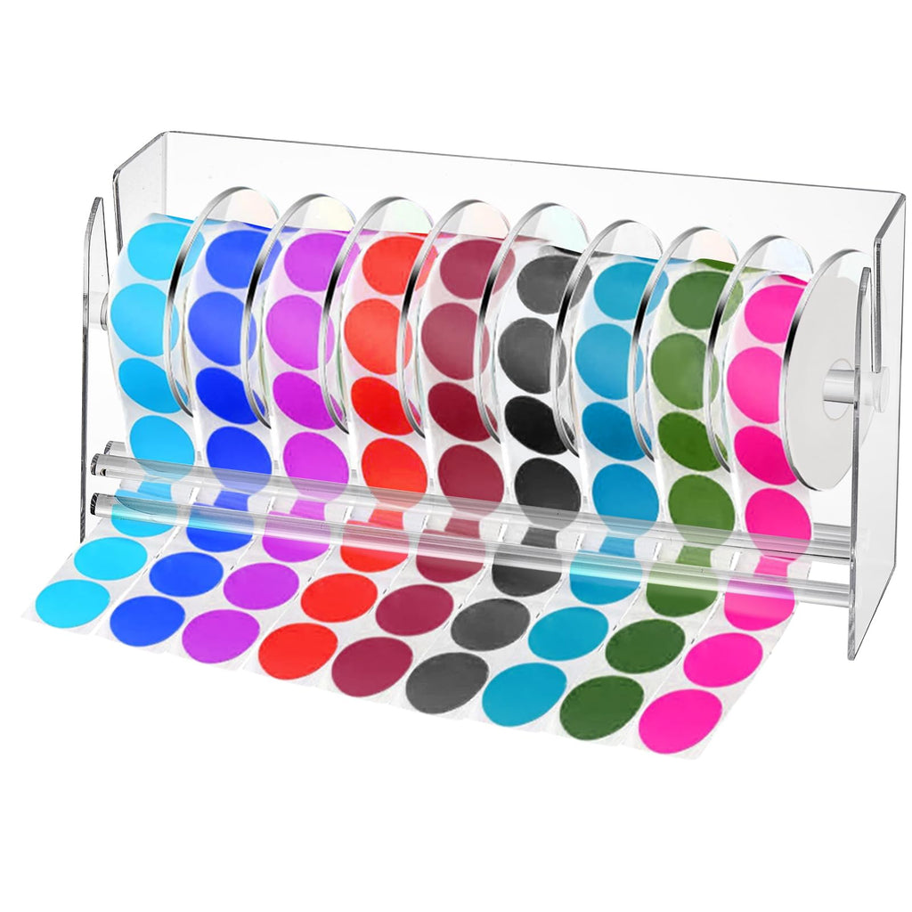 Lawei Adjustable Label Dispenser, 9 Disks Acrylic Sticker Dispenser Sticker Roll Holder, Clear Label Sticker Holder Organizer, Sticker Stand Label Holders for Office Home Desktop