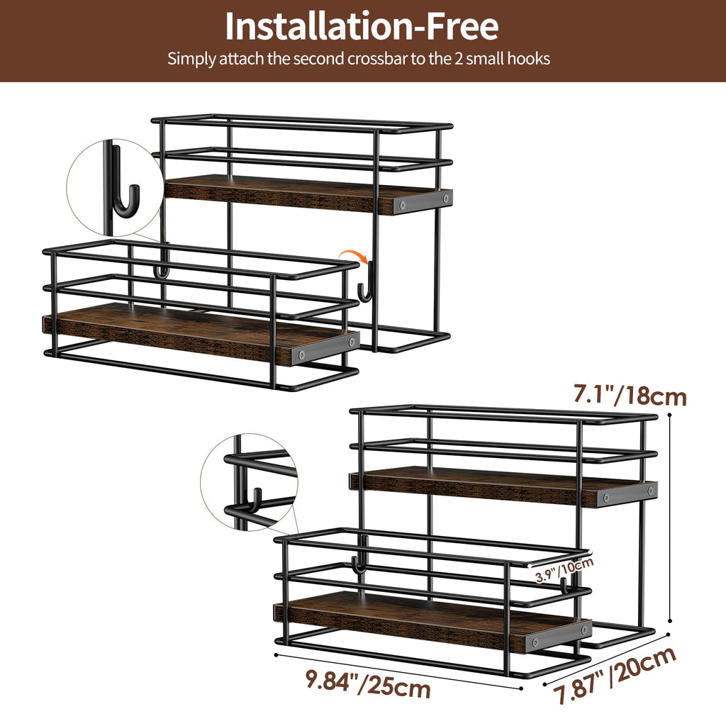 Nuovoware Coffee Syrup Organizer, 2-Tier 6 Bottles Separable Metal Rack with Wooden Base Whiskey Wine Dressing for Countertop Kitchen Bar, Black