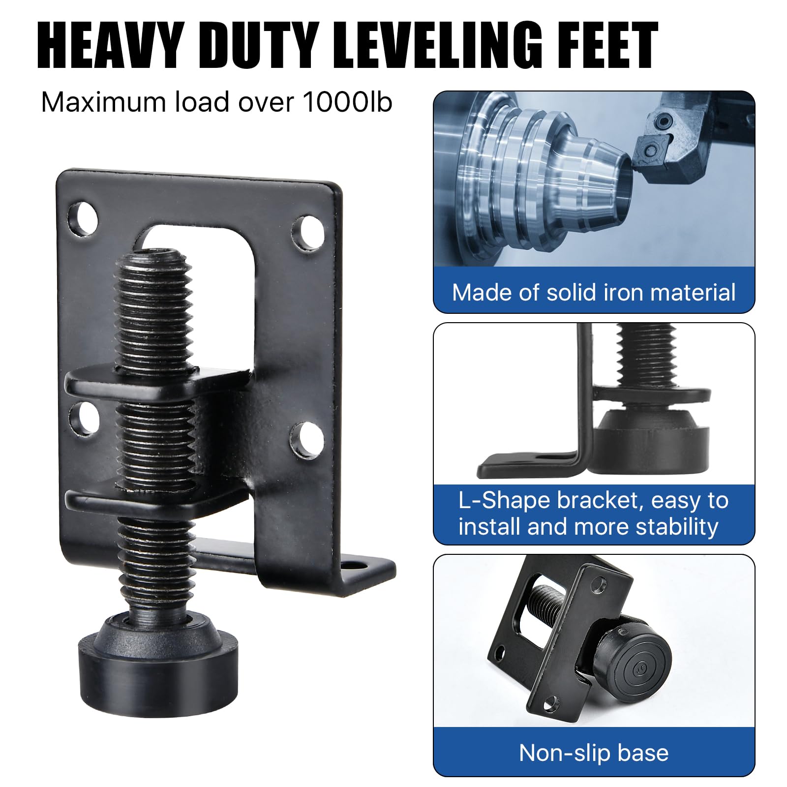 Supkiir 8 Pack Adjustable Leveling Feet, Heavy Duty Furniture Levelers, Black Adjustable Load Levelers Foot Table Leg Leveling Legs for Cabinet Chair Workbench Shelving Units Wardrobe