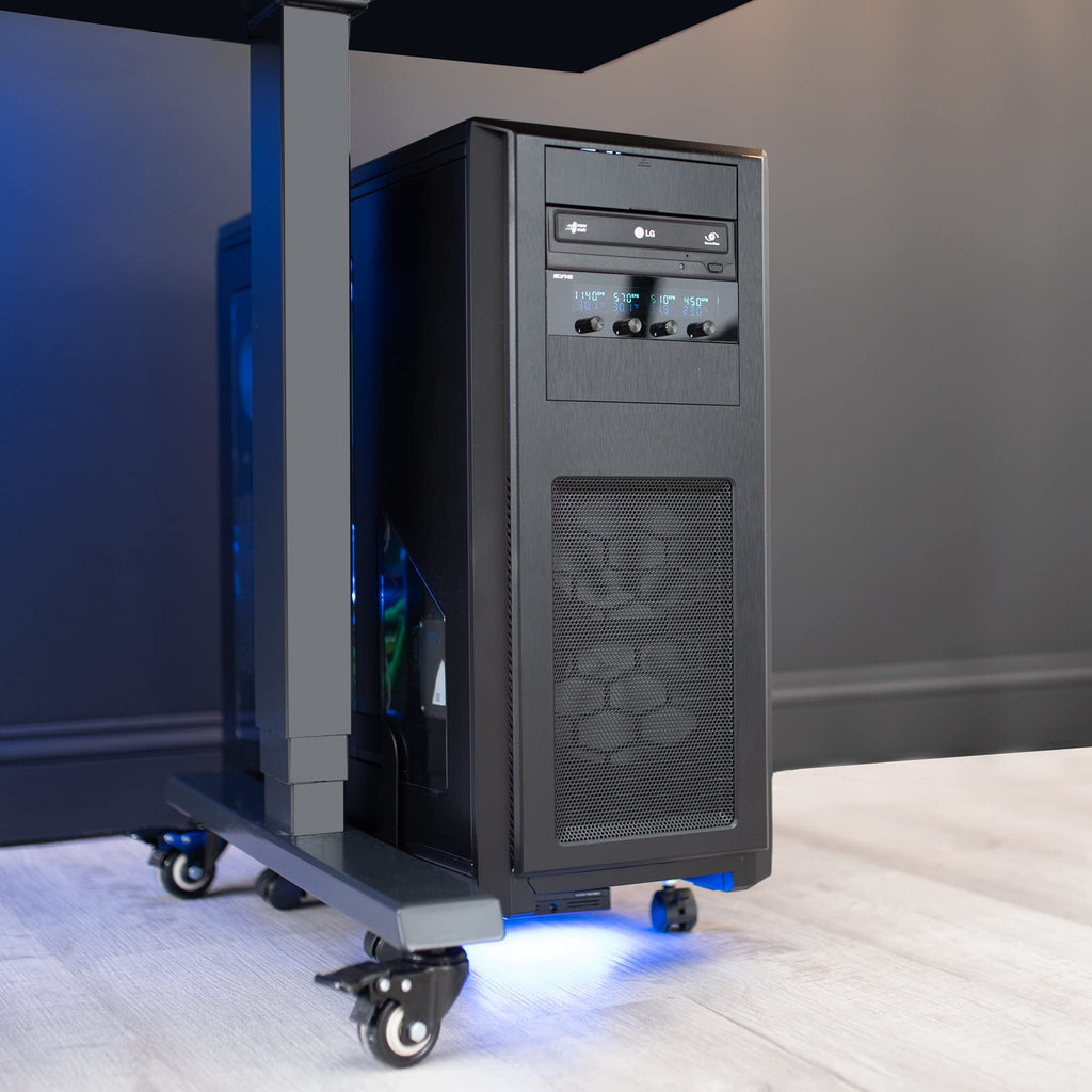 VIVO Large Computer Tower Desktop ATX-Case, CPU Steel Rolling Stand, 20cm to 36cm Wide Adjustable Mobile Cart Holder with Locking Caster Wheels, Gaming PC Holder, Black, CART-PC01L