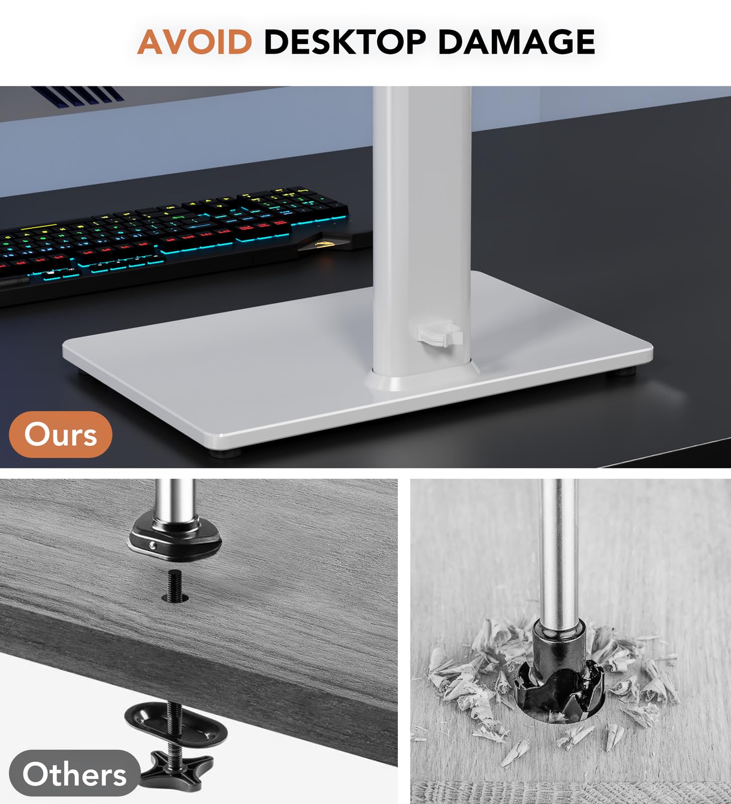 Single LCD Computer Monitor Free-Standing Desk Stand Riser for 13 inch to 32 inch Screen with Swivel, Height Adjustable, Rotation, Holds One (1) Screen up to 77Lbs(HT05W-001)