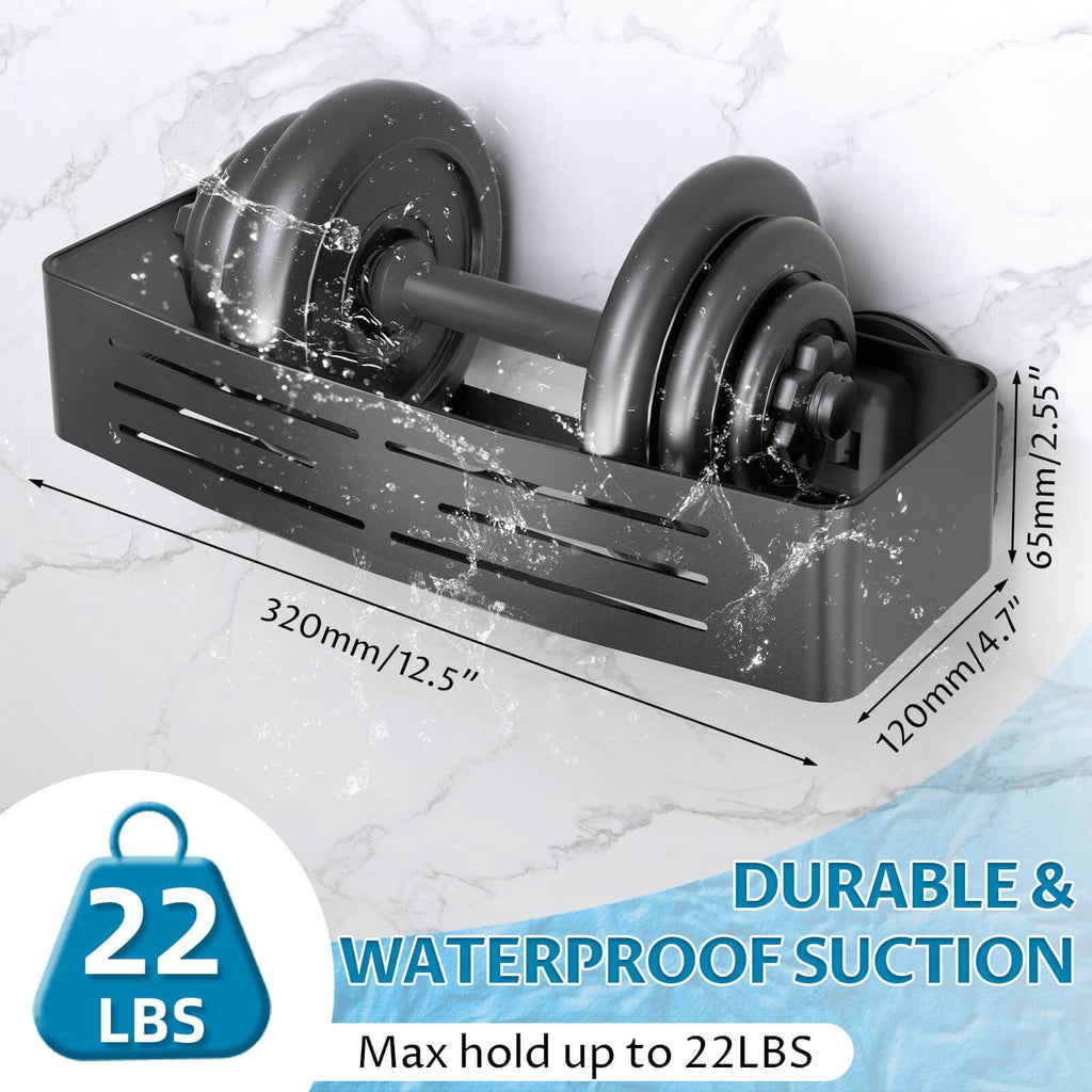 Suction Cup Shower Caddy, 2-Pack Shelf Organizer for Bathroom, Bathroom Suction Shelves with Portable Hooks, Shower Caddies Corner with Towel Bar,Matte Black