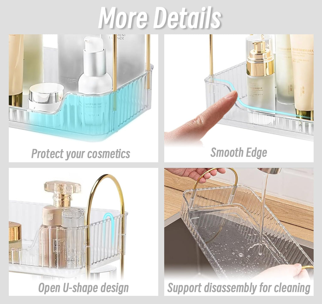 Bathroom Counter Organizer, Countertop Storage Cosmetics Shelf Skincare Organizer, skincare organizers bathroom vanity organizer Makeup Organizer Perfume for Dresser Vanity Tray [2 Tier-clear]