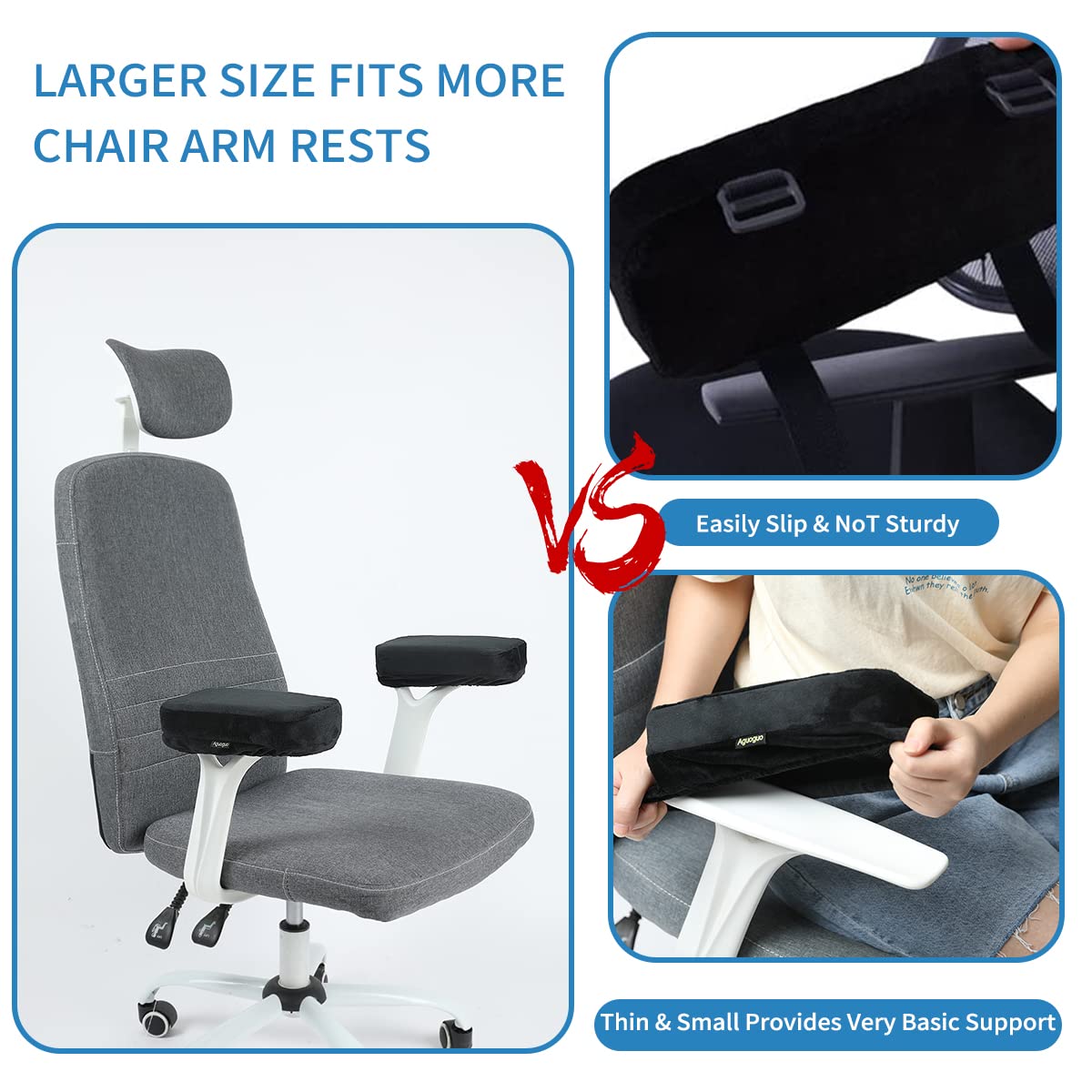 Aguoguo Office Chair Armrest Pillow, New Extended 11" Office Chair Armrest Cover Cushion, Memory Foam Gaming Chair Arm Cover, Comfortable Desk Chair Cushion for Elbows and Forearms (Large, Set of 2)