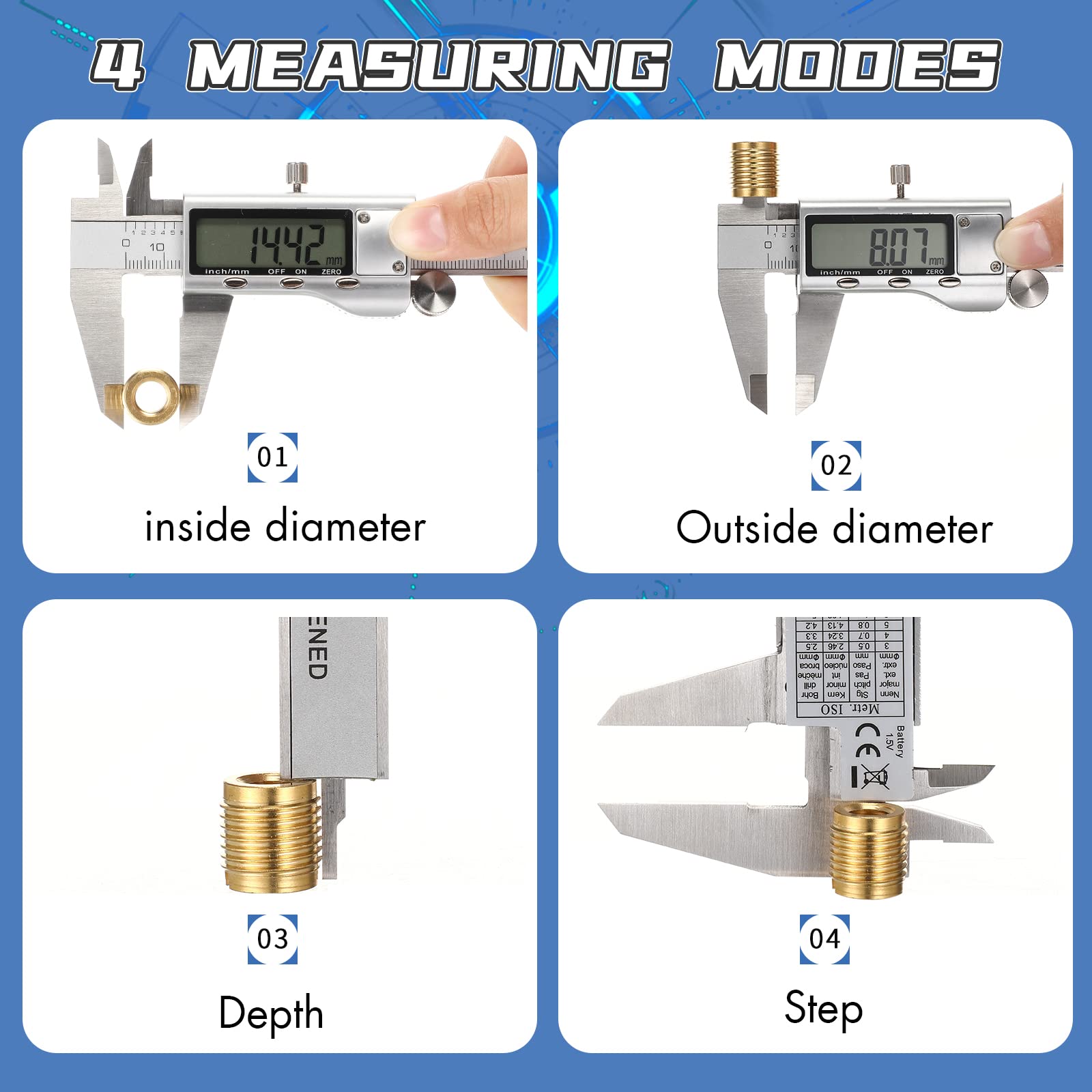 Simhevn150mm Digital Caliper, 6 Inch Stainless Steel Electronic Digital Caliper, with Extra-Large LCD Screen, Auto-Off Feature, Inch and Millimeter Conversion Metal Measuring Tool Caliper