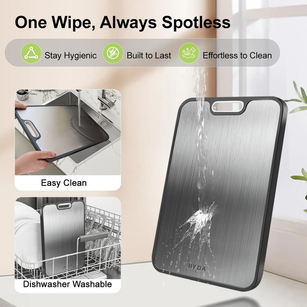 Titanium Cutting Board for Kitchen,Double Sided FoodGrade Pure Titanium&PP,Non-Toxic,Non-Slip,Dishwasher Safe,Easy to Clean,Ideal for Meat,Vegetables,Fruit. Large Size (Titanium, 16" L x 11" W)