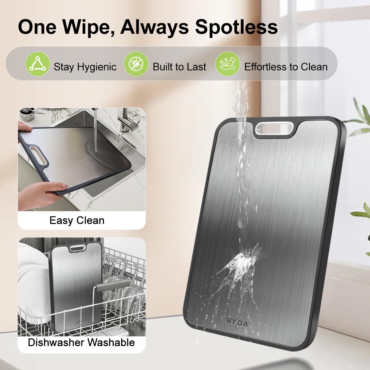 Titanium Cutting Board for Kitchen,Double Sided FoodGrade Pure Titanium&PP,Non-Toxic,Non-Slip,Dishwasher Safe,Easy to Clean,Ideal for Meat,Vegetables,Fruit. Large Size (Titanium, 16" L x 11" W)
