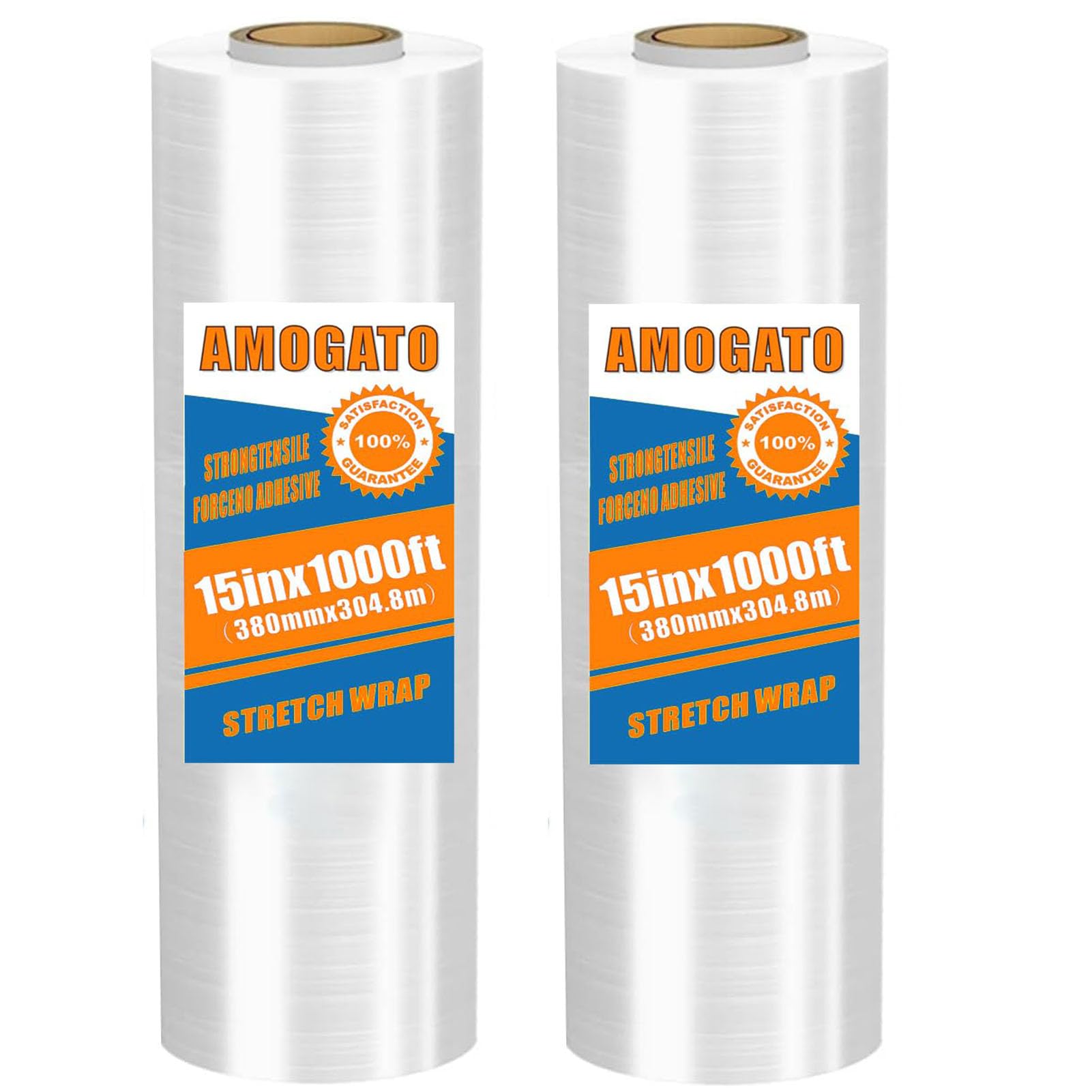 AMOGATO Stretch Film - 15 Inch x 1000 Feet x 2 Pack, Heavy Duty Clear Stretch Wrap, Strong, Residue-Free, Easy to Use, 60 Gauge Stretch Wrap Film for Moving and Packaging
