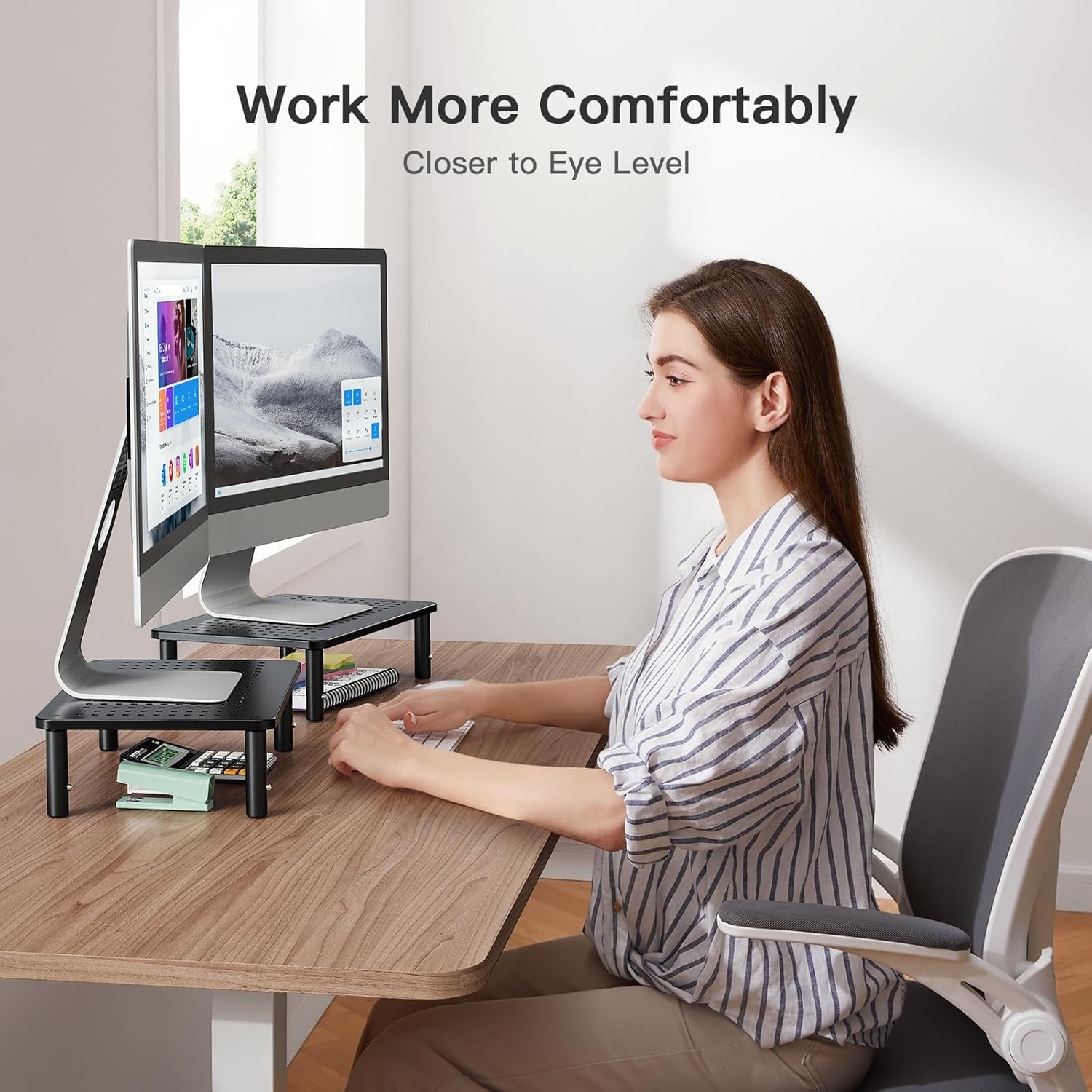 HUANUO Dual Monitor Stands - Monitor Stand with Sturdy, 2 Monitor Stand Height Adjustable, Computer Monitor Stand for 2 Monitors, Laptop Stand for Desk, Monitor Riser for Computer, Monitor, PC