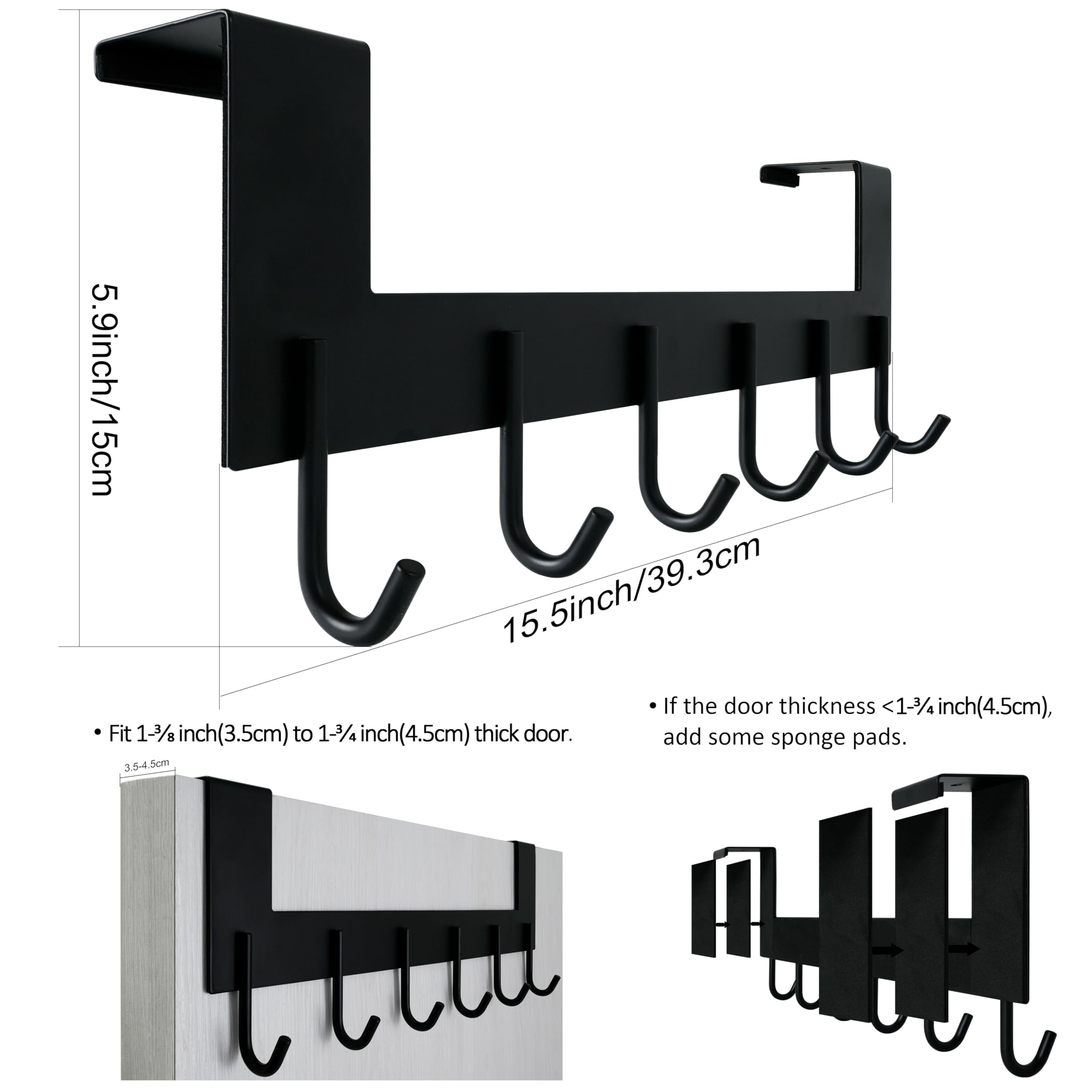 WEBI Over The Door Hook for Hanging Door Hanger Over Door Towel Rack Over The Door Coat Rack Hanger for Towels,Clothes,Back of Bathroom,Black