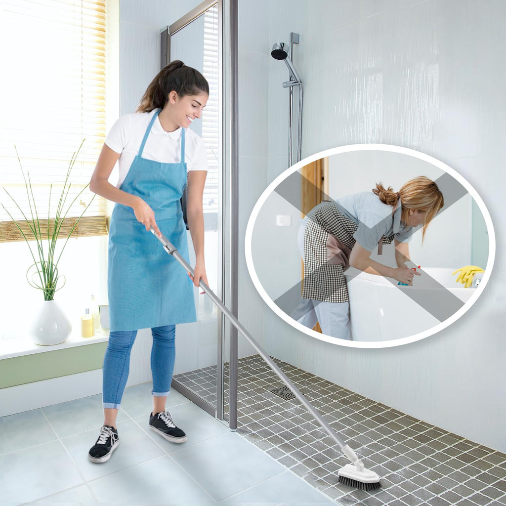 Mitclear Floor Scrub Brush, 3-in-1 Shower Scrubber Tub Tile Floor Cleaner with Adjustable Handle(53IN), Long Floor Cleaning Brush with 3 Detachable Heads for Bathroom Kitchen Tub Tile Floors Walls