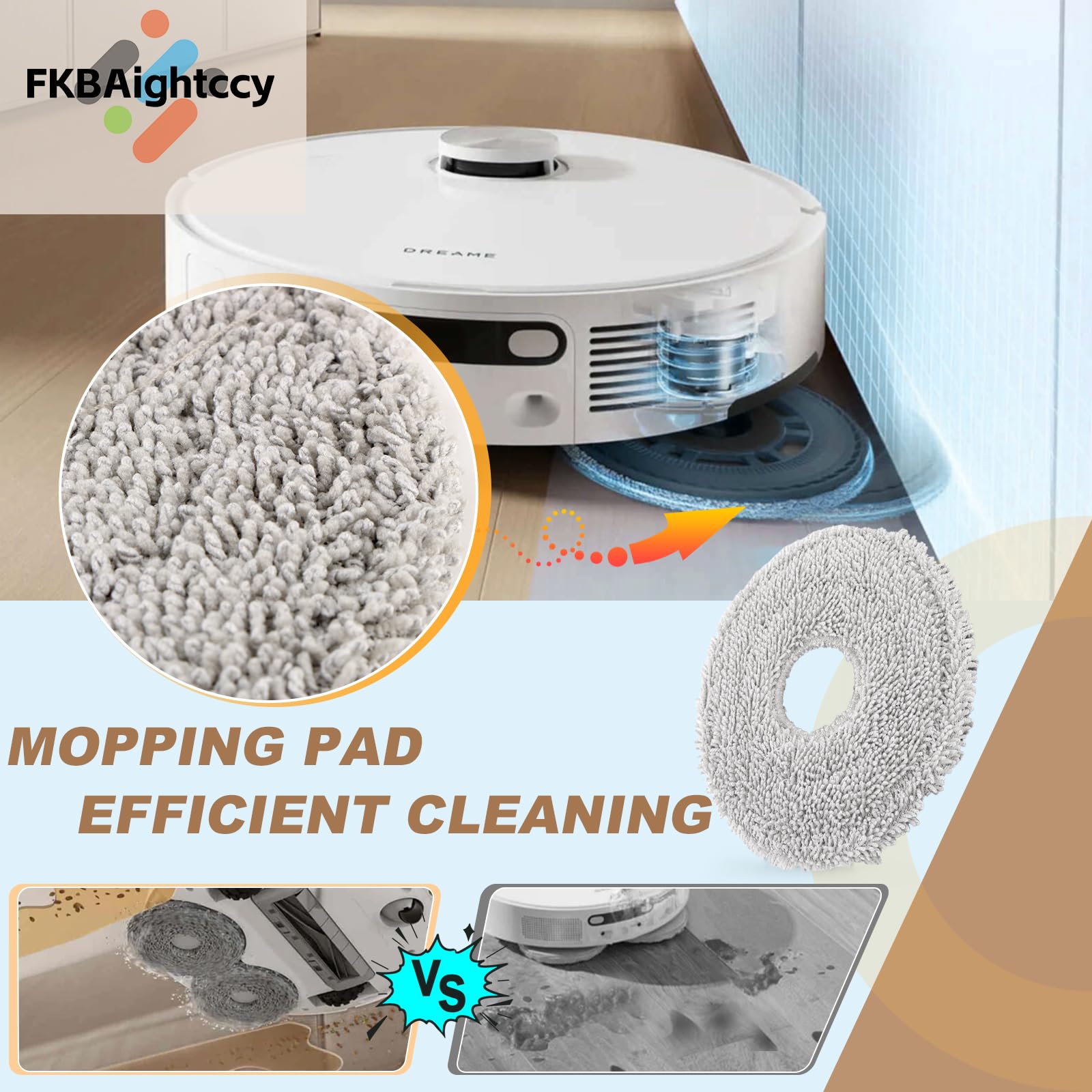 6 Pack Mop Pads Compatible with Dreame L10 Ultra/ L10S Ultra/ L10S Pro/ L10S Pro Ultra Heat/ L10 Prime/ L20 L30 L40 L50 Ultra/ X30 X40 X50 Ultra/Mova E30 Ultra/Mova P50 Pro Ultra Mop Replacement