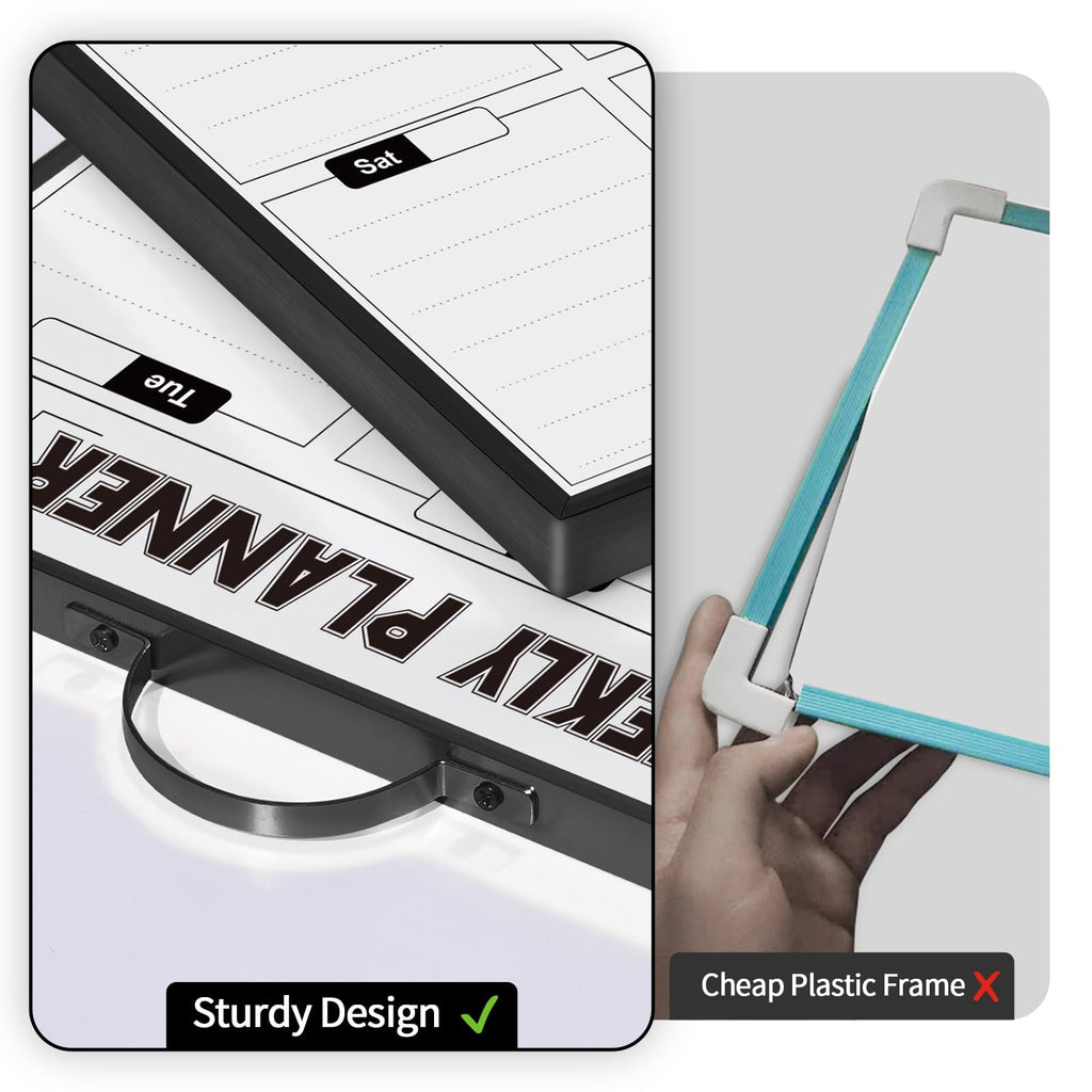 Sliandtelly Weekly Planner Dry Erase Calendar for Wall Hanging, 16"x12" Aluminum Frame Whiteboard Calendar with Handle, Portable White Board as Office to Do List, Meal Planner for Home Kitchen