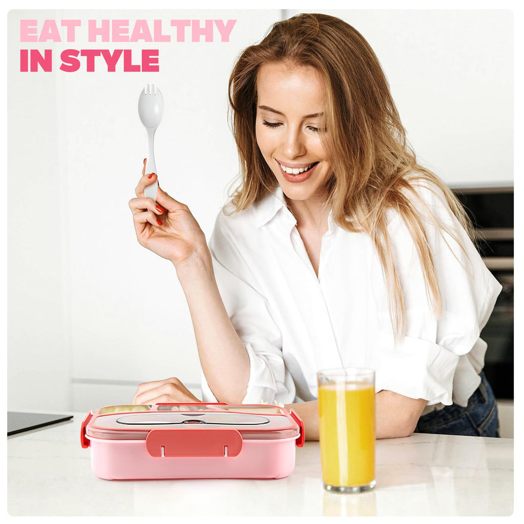 Bento Box Adult Lunch Box with 4-Compartment Leakproof Lunch Containers Microwave and Dishwasher Safe Bento Box with Spoon