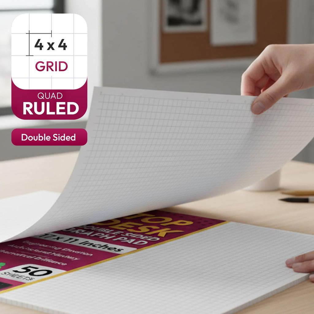 Large 17x11 Graph Paper Desk Pad 50 Sheets – Double-Sided 1/4" Quadrille Grid 80 GSM Ledger Paper | Professional Drafting & Engineering Pad for Architects, Designers, and Math Students