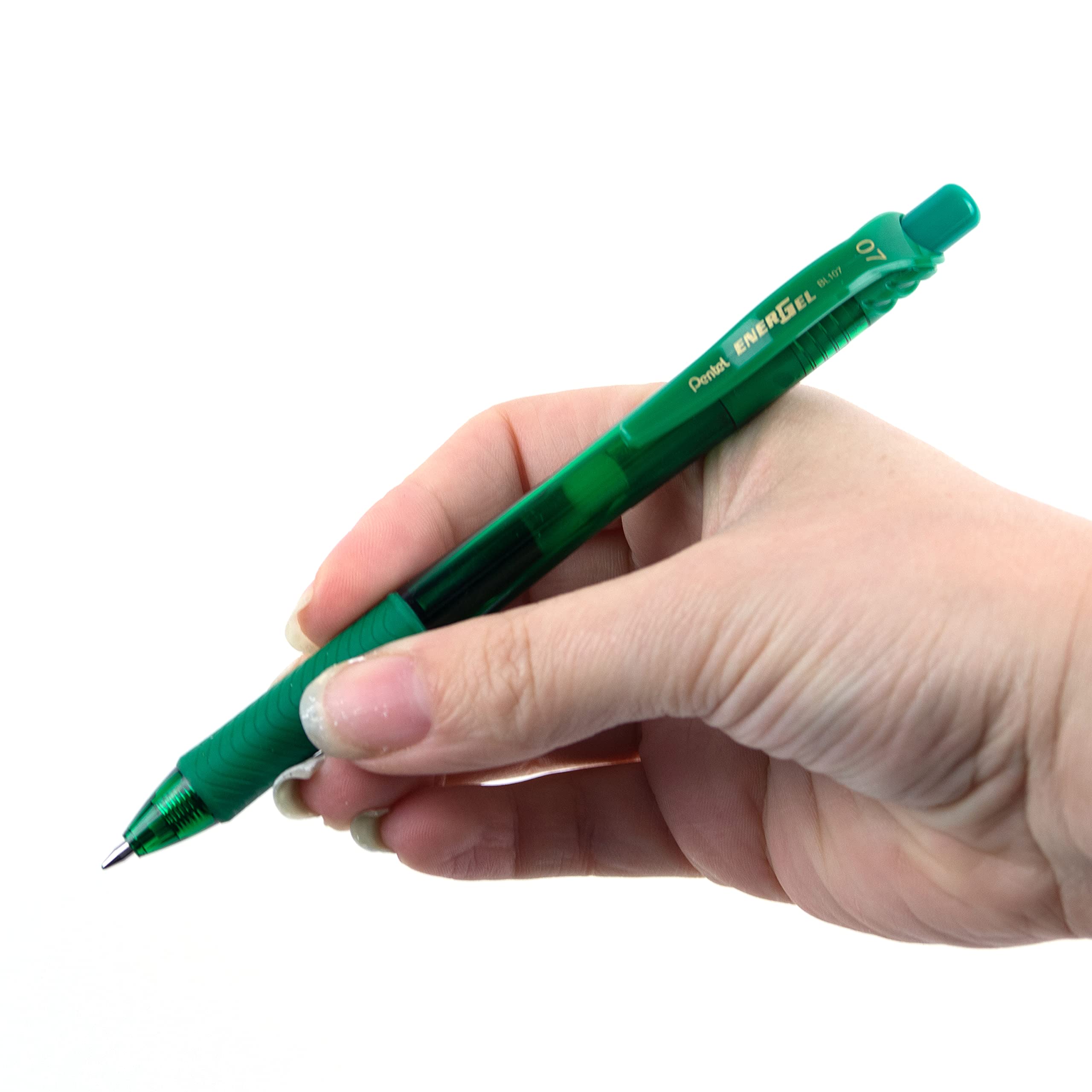 Pentel EnerGel X Retractable Liquid Gel Rollerball Pen, Everyday Use, Office Supplies, School Supplies, 0.7mm Medium Point, Green Ink, BL107-D, Box Of 12