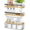 Pack of 3 Bathroom Shelves Wall Mounted Floating Shelf Over Toilet with Towel Holder & Metal guardrails & Storage Basket for Toilet Paper Rustic Wood Corner Decor Organizer for Kitchen (Brown)