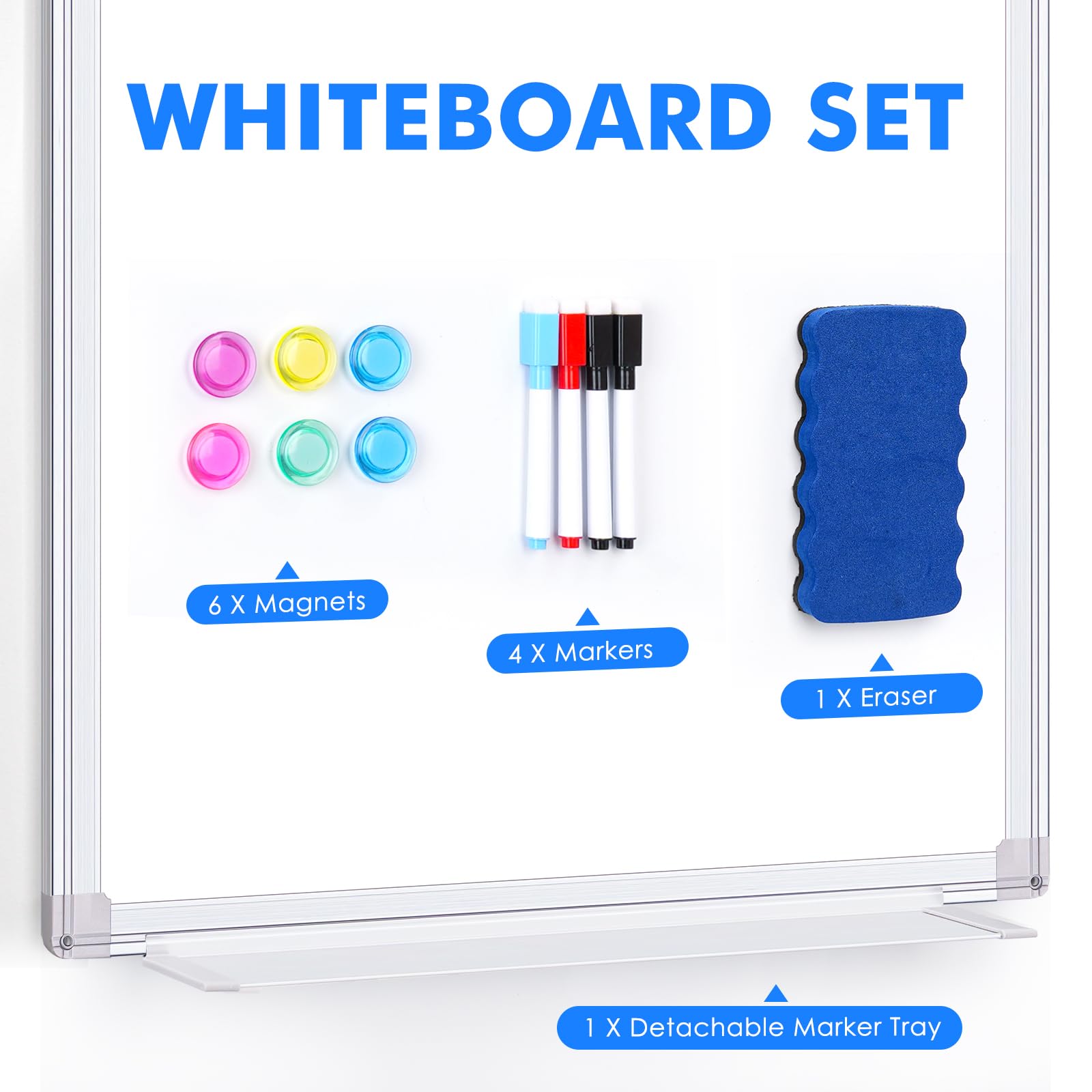 Magnetic Dry Erase Board for Doors, 24x18 Inch Whiteboard with Adjustable Long Arm Hook Mount - Easy to Install, Portable Hanging White Board for Home, Dorm Room, Office Cubicle & Small Spaces