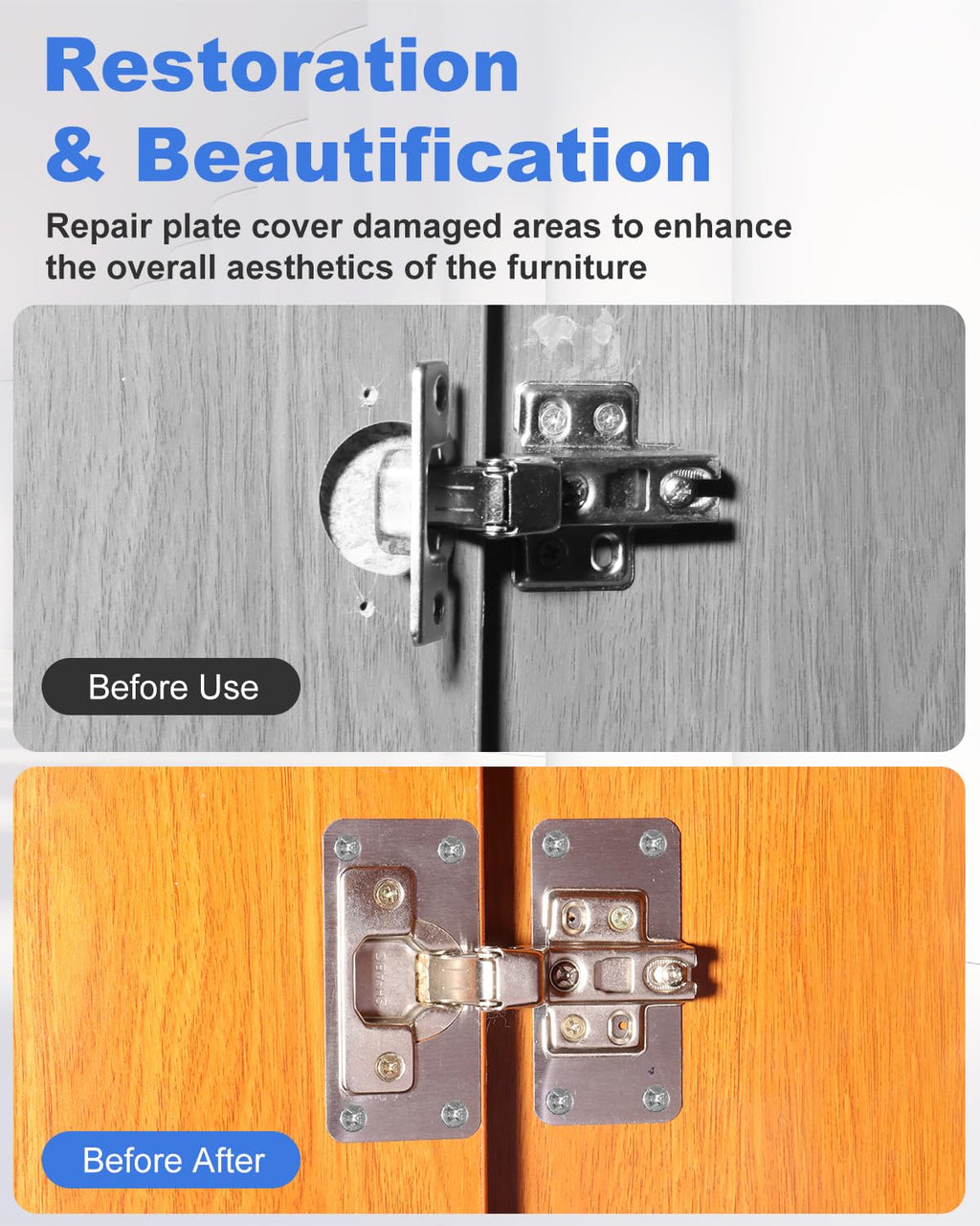 Mixiflor Cabinet Hinge Repair Plate Kit, 20-Pack Stainless Steel Door Hinge Repair Boards with Screws, Kitchen Cupboard Fixing Brackets for Loose or Damaged Hinges