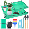 Lucomb 2Pcs Repotting Mat Set, 39''Large & 26''Small Foldable Waterproof Plant Gardening Mats with Accessories, Portable Potting Tray for House Plants Succulents