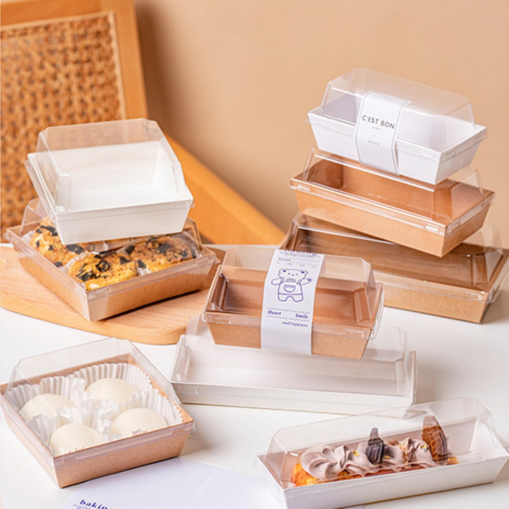 Zentriqlla 100 Pack Charcuterie Boxes with Clear Lids, Disposable Bakery Dessert Containers, Kraft Bakery Box with Twine & Stickers for Sandwich, Snacks, Cakes, Weddings, Strawberries, 5"x5"x2.6"