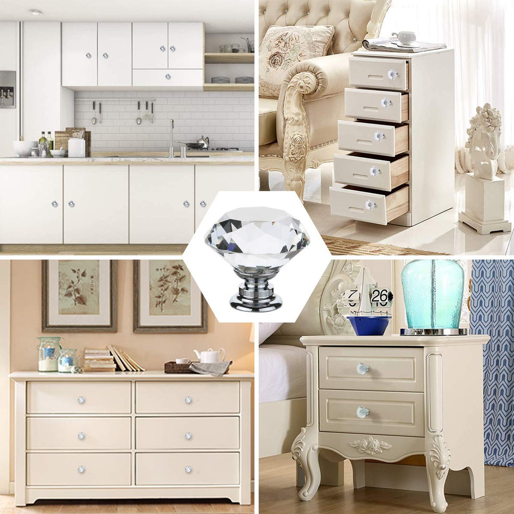 Dresser Knobs,16 Pack Diamond Shaped Crystal Glass Drawer Knobs, Pulls and Handles with Screws for Closet, Bathroom Cabinet, Dresser and Cupboard (30mm)