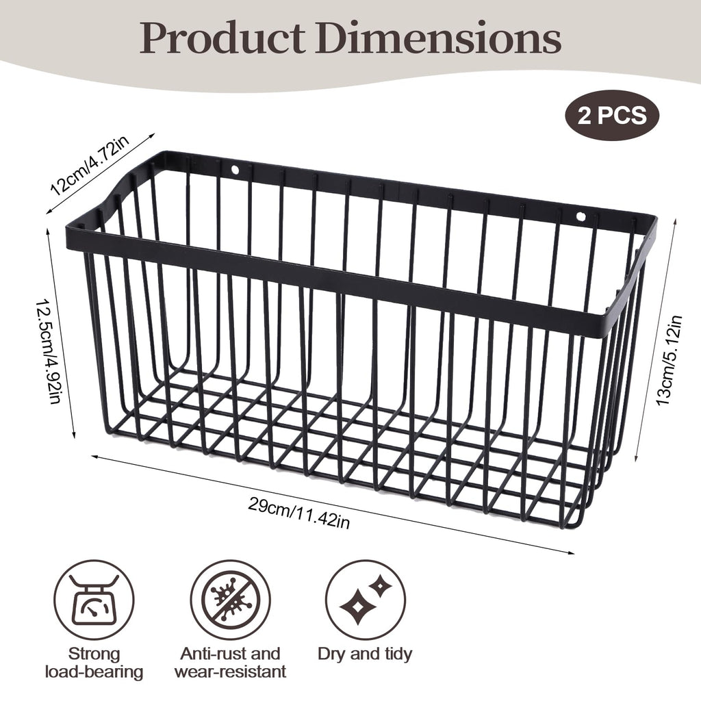 2 Pcs Fruit Basket Wire Baskets, Fruit and Veggie Storage Basket Holder for Kitchen Wall Mounted,Kitchen Organizers and Storage for Snack Onion Potato（Black）