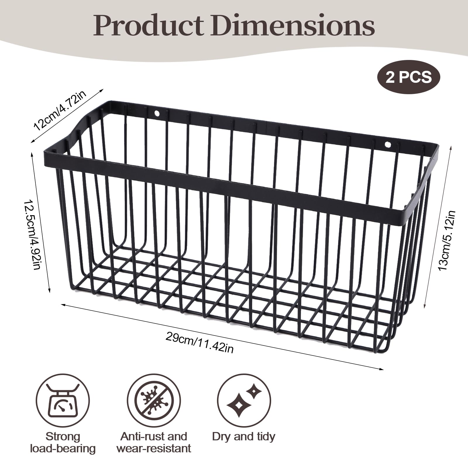 2 Pcs Fruit Basket Wire Baskets, Fruit and Veggie Storage Basket Holder for Kitchen Wall Mounted,Kitchen Organizers and Storage for Snack Onion Potato（Black）
