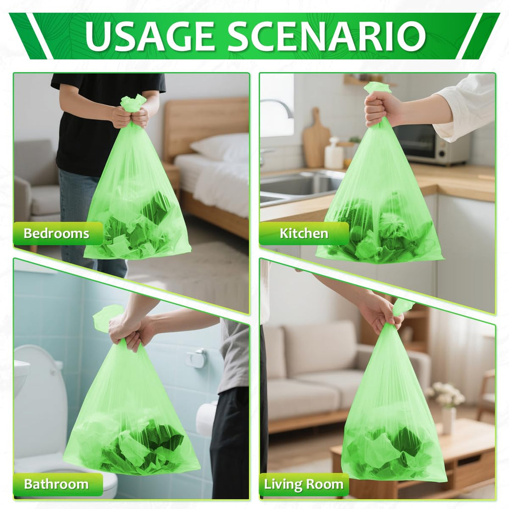 Expspru 4 Gallon Small Garbage Bags 15L Biodegradable Trash Bags - Heavy Duty Compostable Bags for Bathroom, Office, Bedroom, Kitchen, Durable & Leak-Proof, 120 Count Green