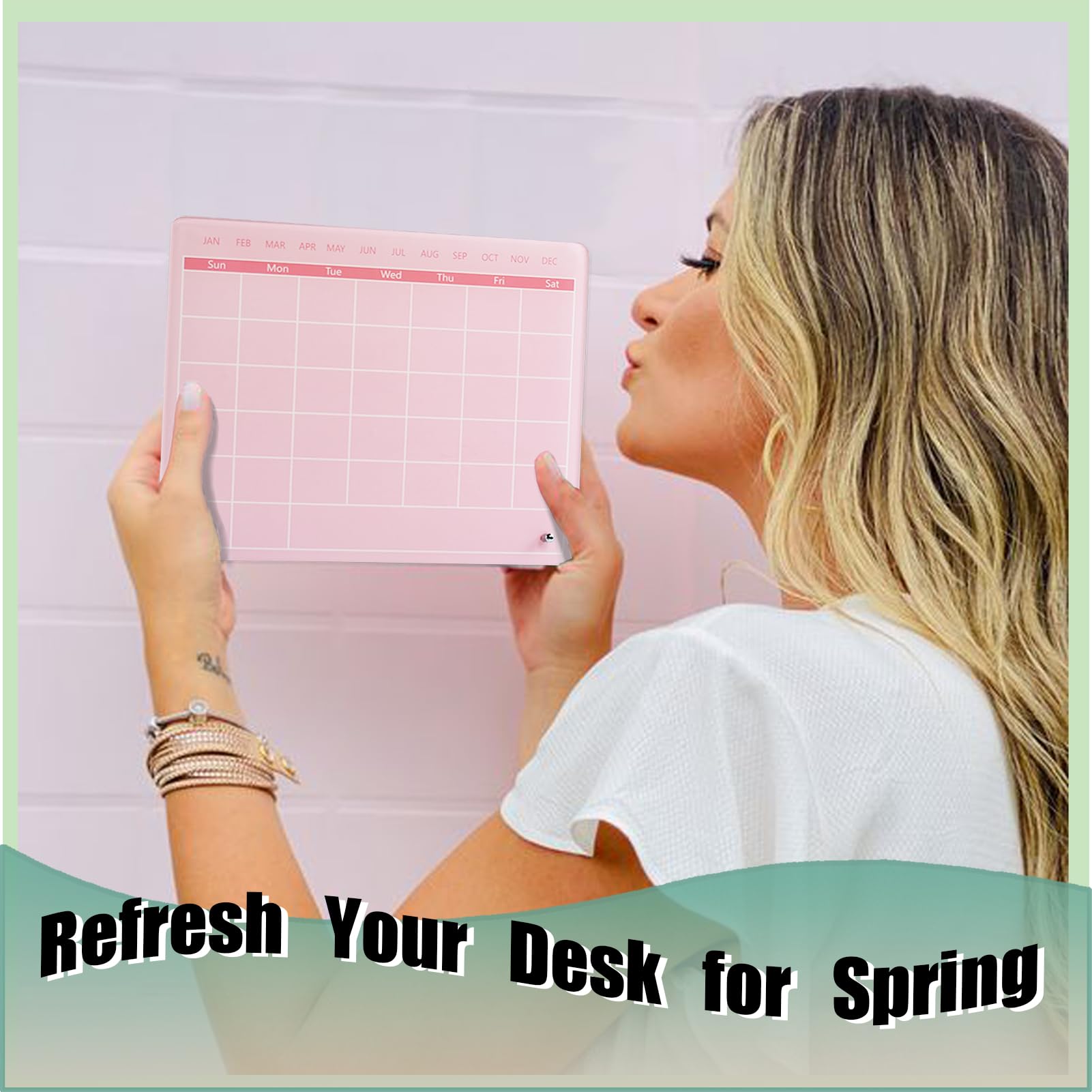 Marribol Calendar Dry Erase Board,30cmx25cm,Acrylic Desk Calendar with Stand,Dry Erase Calendar for Desk,Pink Dry Erase Board for Home Office School