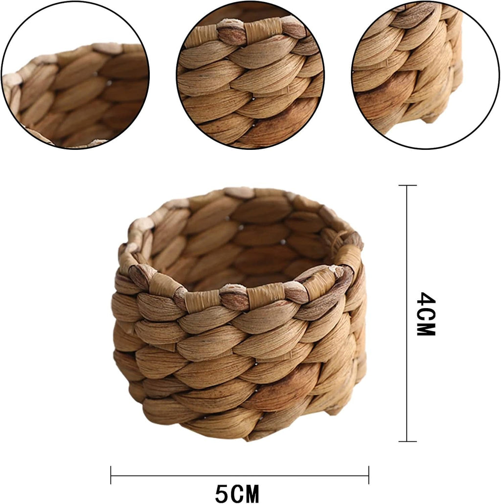 Auch 12 Pcs Woven Napkin Rings, Brown, Round, Water Hyacinth, Farmhouse Napkin Rings for Party, Wedding, Dinner Table Decoration